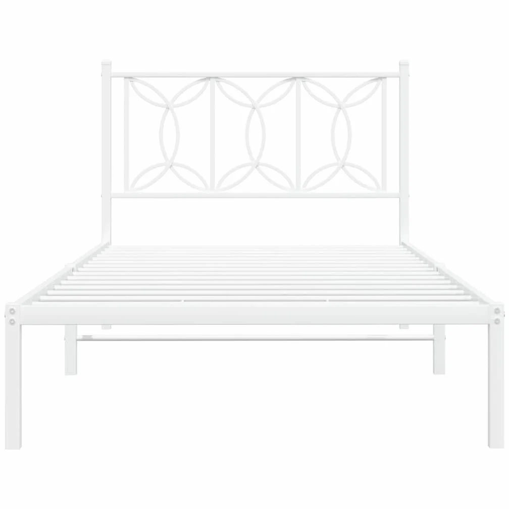 vidaXL Telaio letto con testiera, telaio del letto con rete a doghe in metallo, letto singolo per camera da letto, metallo bianco 100 x 190 cm