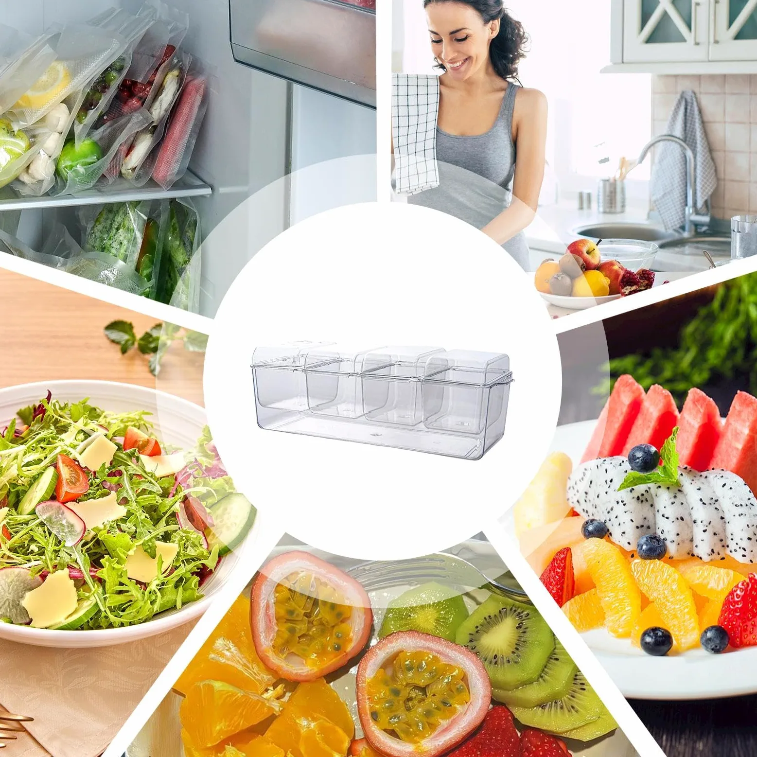 Vassoio per condimenti refrigerati – C Ice Platter con cartoni rimovibili, perfetto per feste, compleanni e vacanze, design trasparente per freschezza