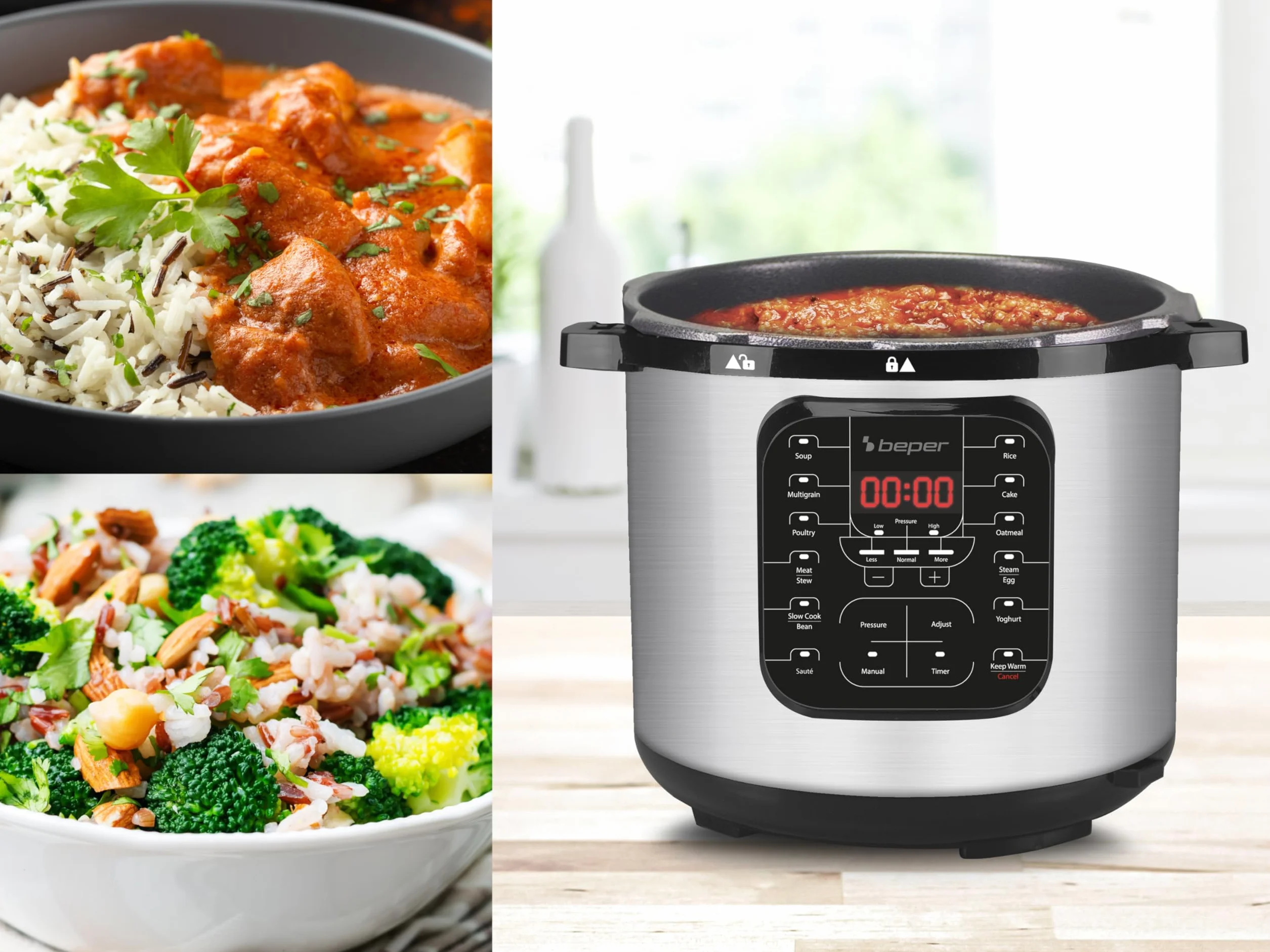 BEPER P101COS001 Pentola a Pressione Elettrica 6L 15 Programmi Acciaio Inossidabile Multicooker Slow Cooker
