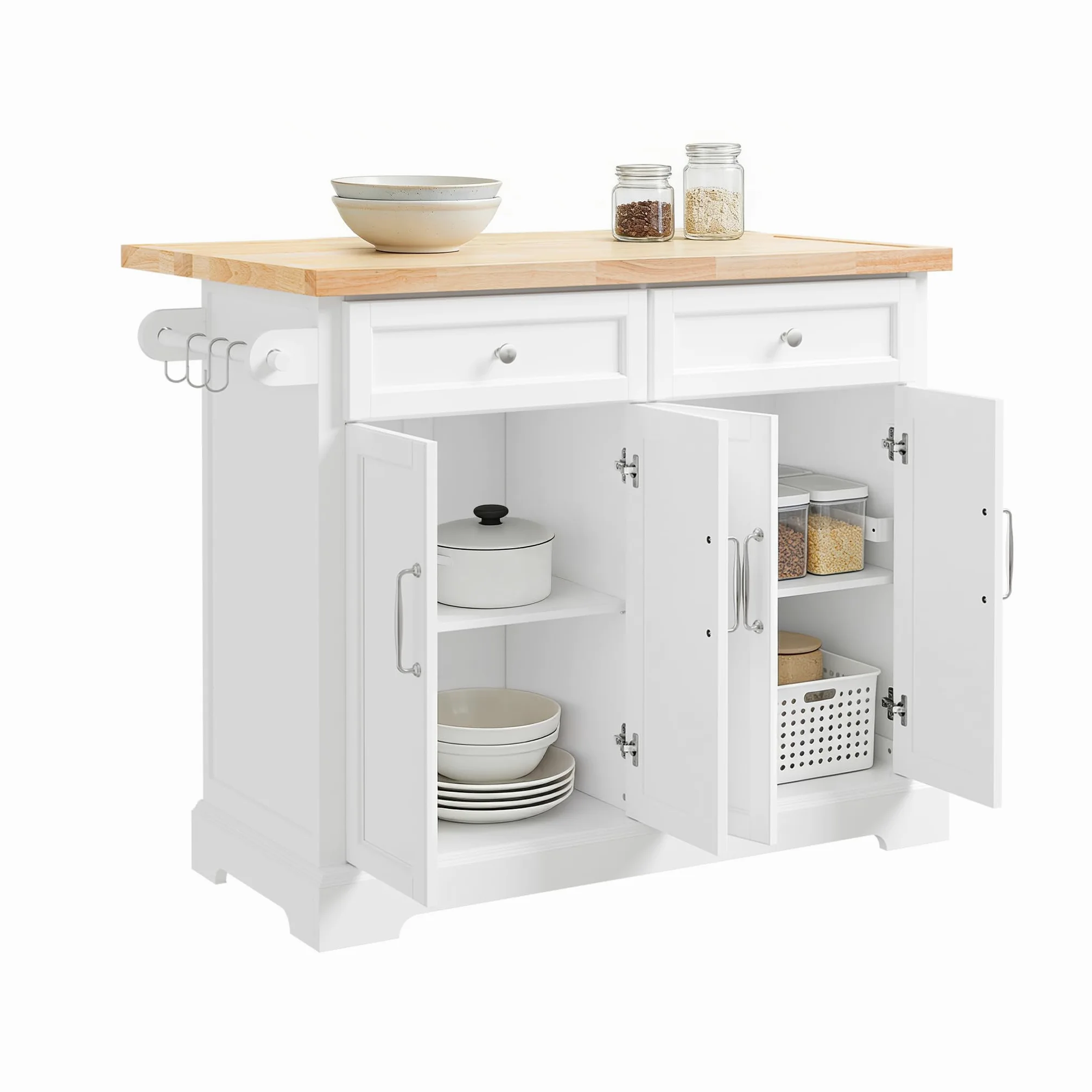SoBuy isola cucina con ruote carrello da cucina con piano di lavoro pieghevole mobile cucina con ruote penisola cucina piano lavoro Bianco 115x92x(46-71) cm FKW71-III-WN