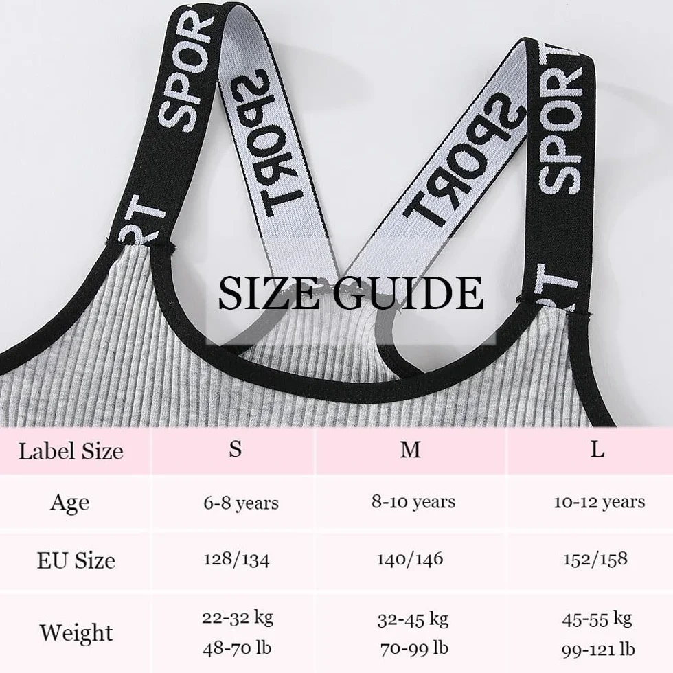 Canottiere Corte Reggiseni Sportivi Cotone Bambina Ragazza Confezione da 4