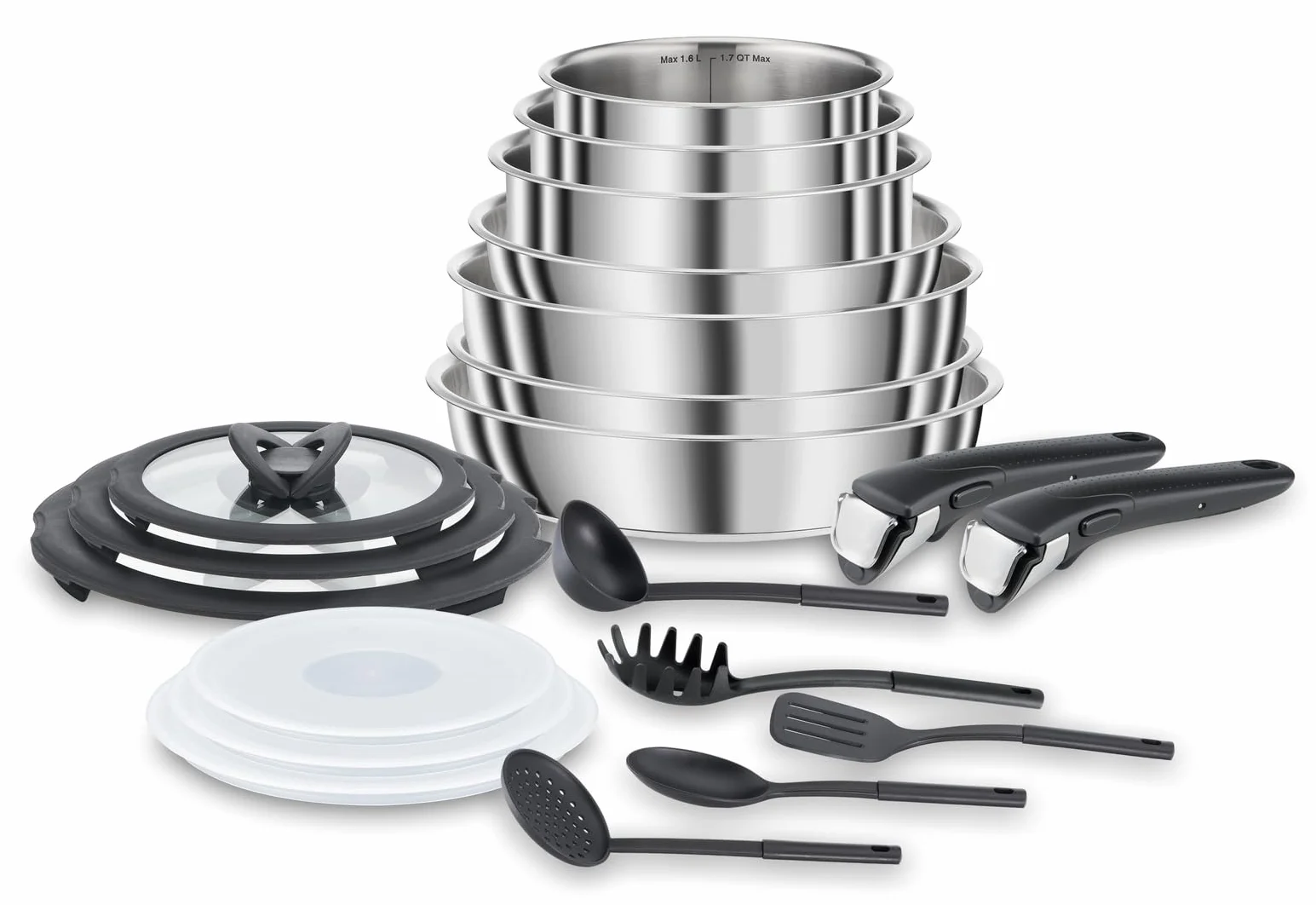 Lagostina Ingenio Inox Set di Pentole e Padelle in Acciaio Inox, 20 Pezzi, Adatto ad Induzione