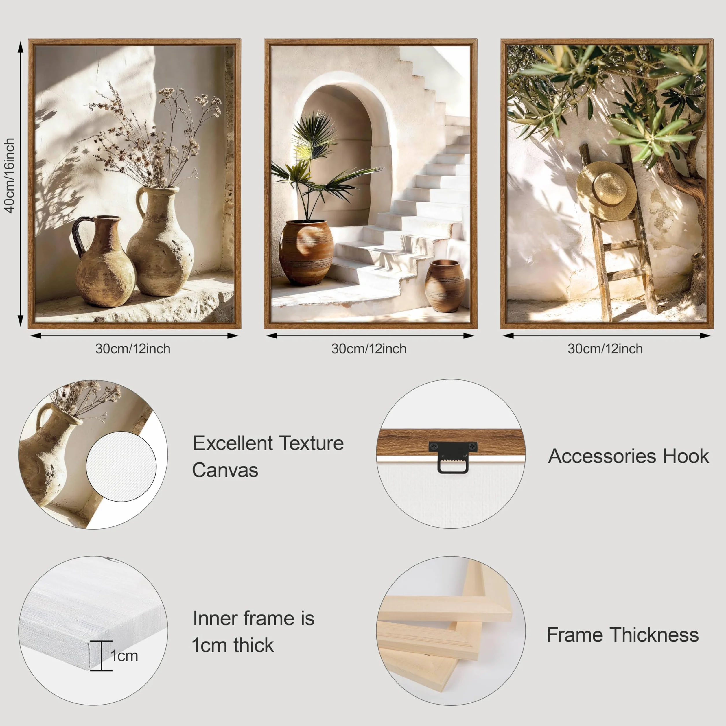 Quadri Moderni Casale Rustico Natura Morta Stampa Su Tela Con Cornice 30x40cmx3