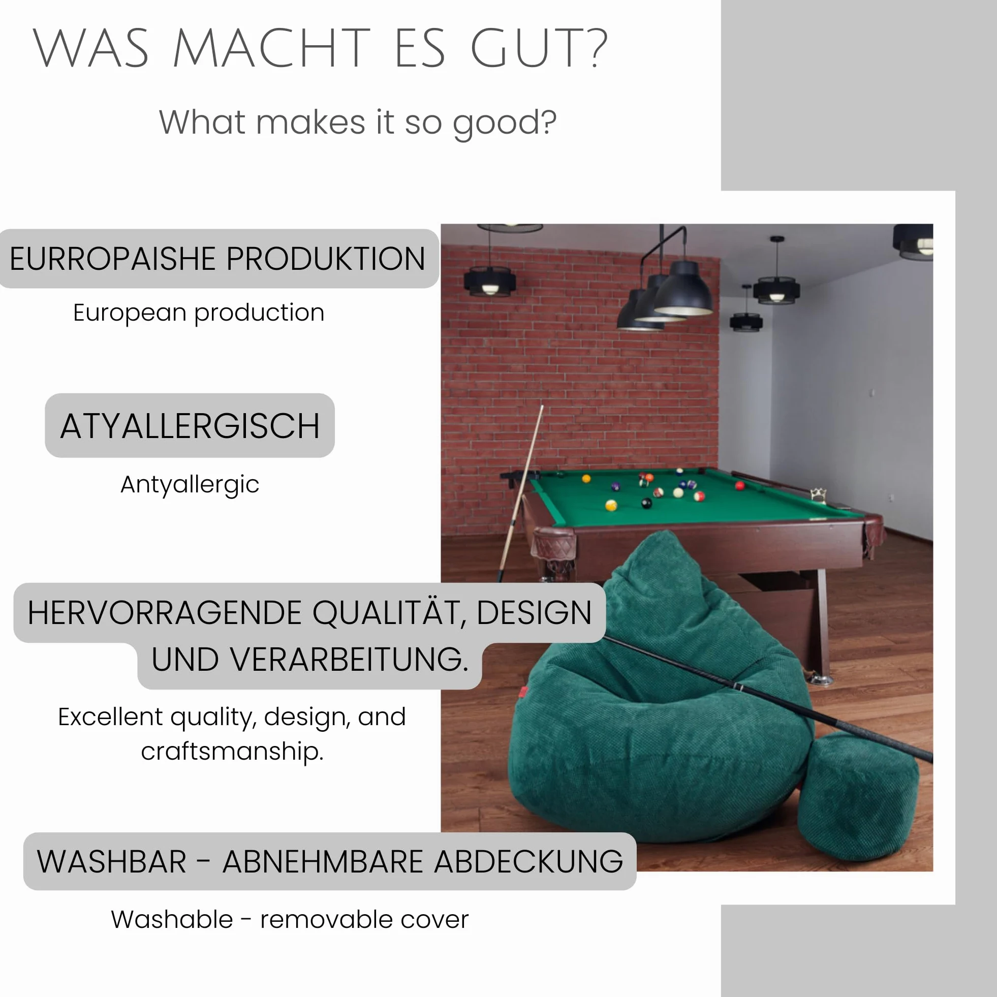 Pouf Poltrona Sacco con Poggiapiedi Grafite 95x95x120 cm - Poltrona Pouf Sacco XXL - Morbido e Confortevole - Bean Bag per Adulti e Bambini - Fodera Lavabile - Mobili per Soggiorno