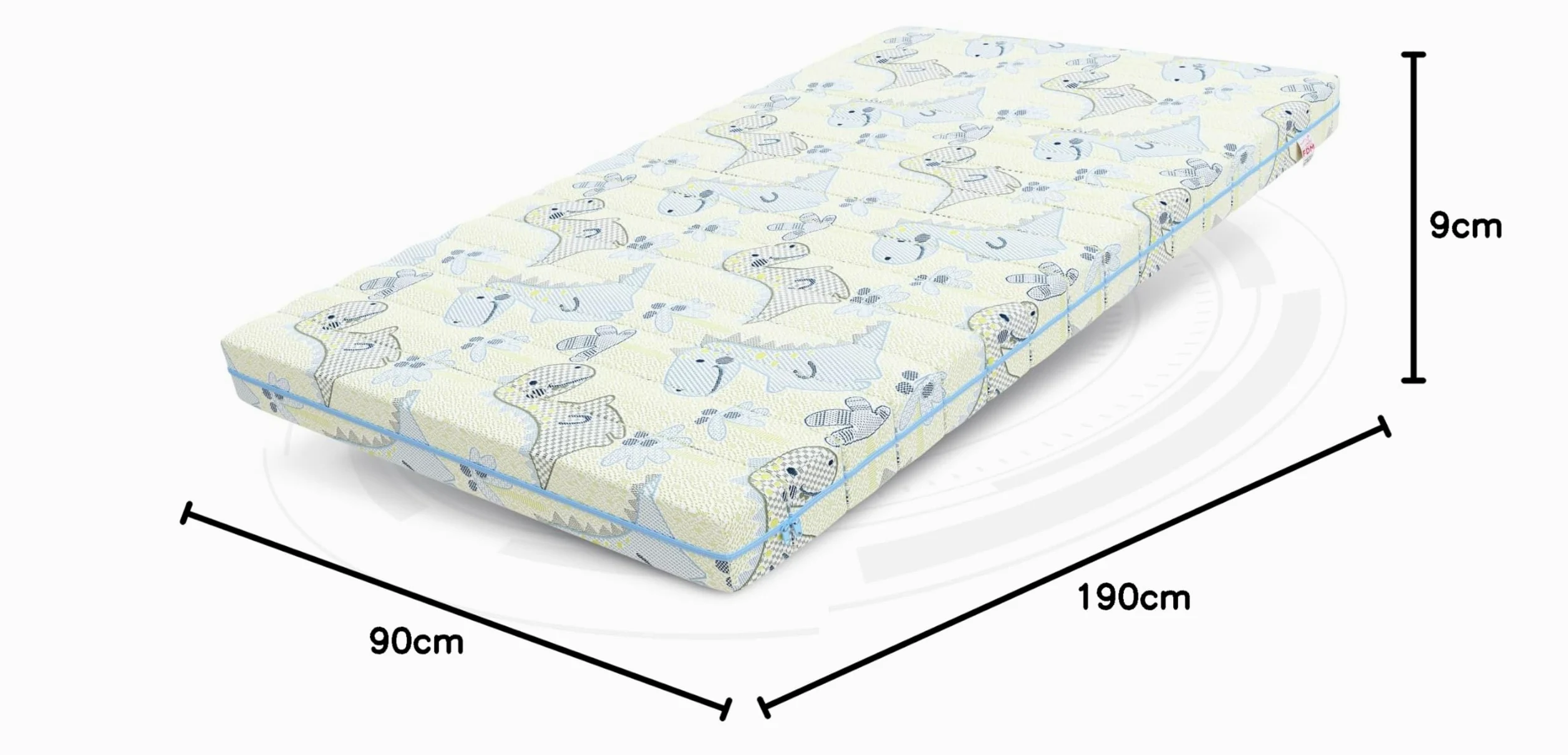FDM Miki Materasso 90x190 cm Schiuma di Memoria Alto 9 cm Grado di Rigidità H2 H3 Materasso a Due Lati OEKO-TEX Anallergic Rivestimento Lavabile Dino
