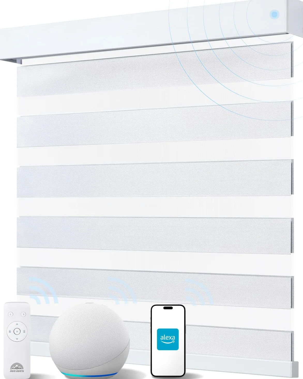 Tende Zebra Intelligenti per Finestre, Tende Elettriche Alexa con Telecomando, Tende Automatiche per Finestre Interne con Filtraggio della Luce e Protezione della Privacy (80L x 183A cm