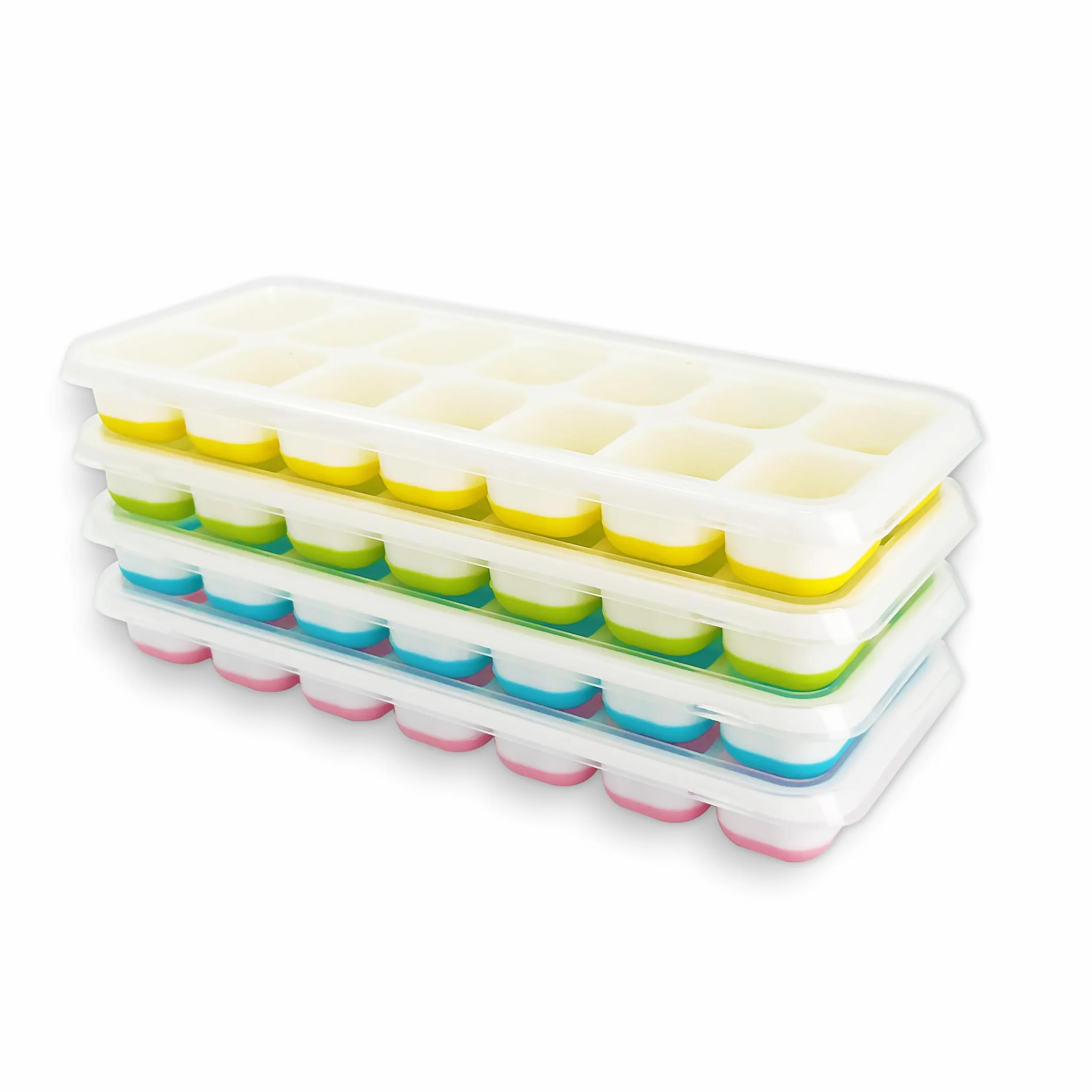 Stampo Cubetti di Ghiaccio in Silicone Alimentare con Coperchio LFGB, Adatto per Whisky e Cocktail (Rosa, Blu, Giallo, Verde)