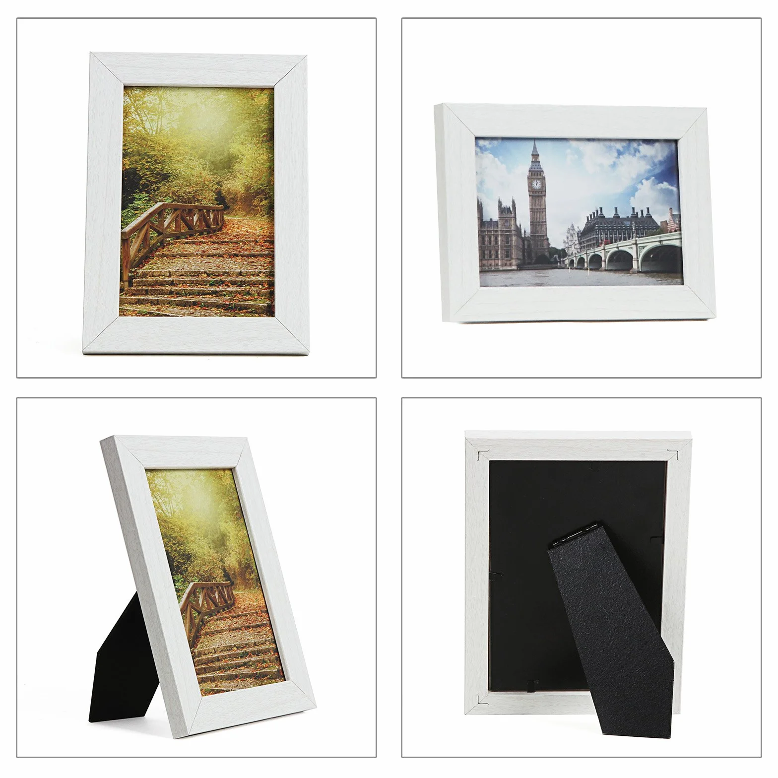 SONGMICS Cornice 10x15 cm Multifoto da Parete Posti di Foto e Un Portafoto Singolo da Tavolo Bianco con Venatura del Legno RPF112W, Confezione da 12, unità