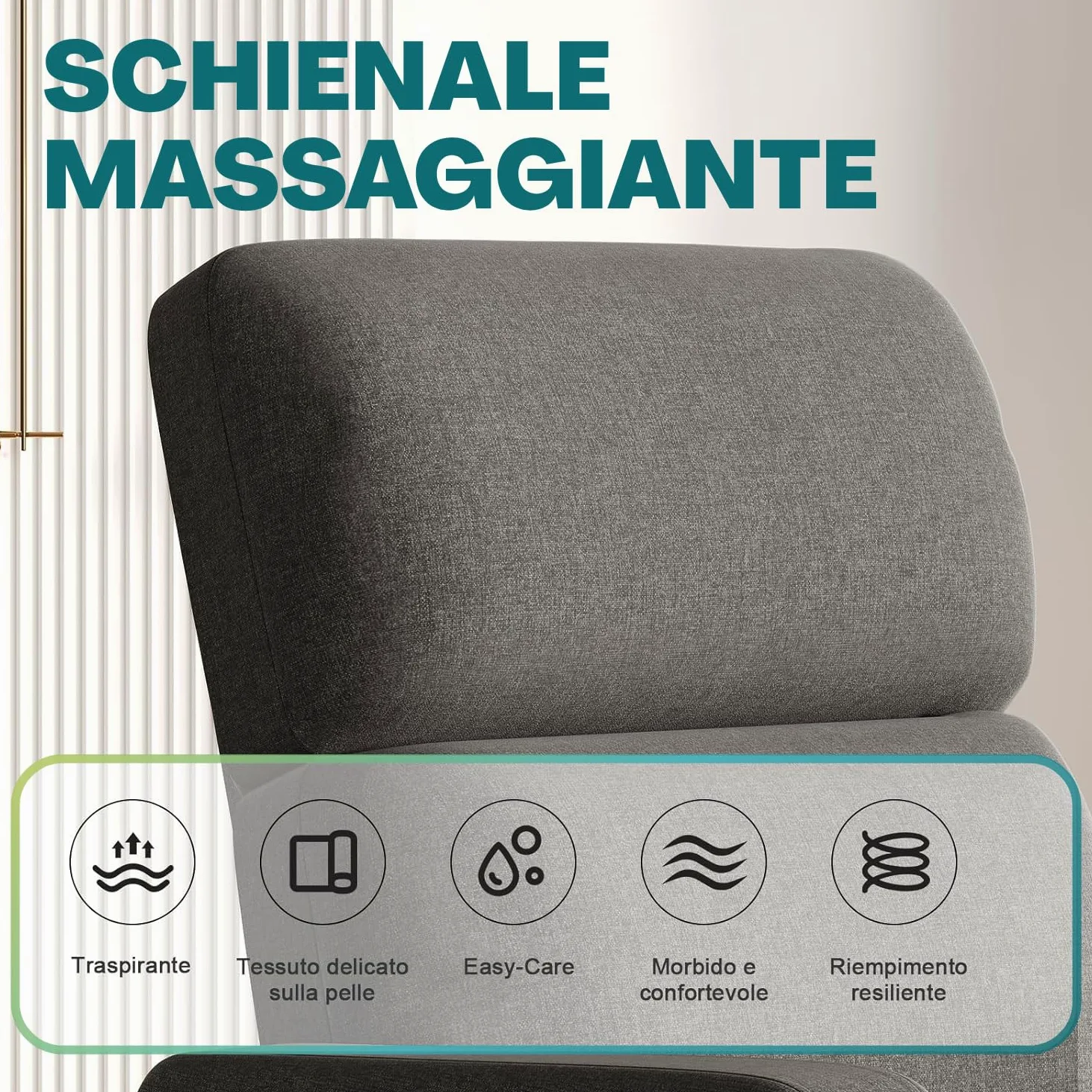 PALUPLUS Poltrona Dynamica Motorizzata Reclinabile e Massaggiante, Misura 74x77x110 cm, Poltrona in Tessuto Traspirante con Poggiapiedi, Alzapersona Automatica e 2 Ruote, Design Elegante -40 (Grigio)
