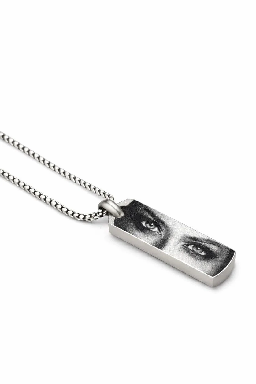 Collana Personalizzata Bifacciale in Acciaio – Incisione Sguardo e Frase – Idea Regalo Uomo Donna