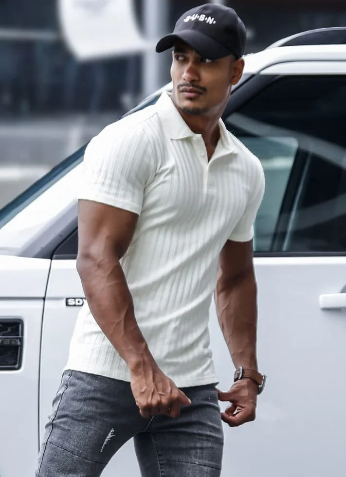 Muscle Cmdr Polo Muscolare a Maniche Lunghe Slim Fit Cotone Casual Golf T-Shirt