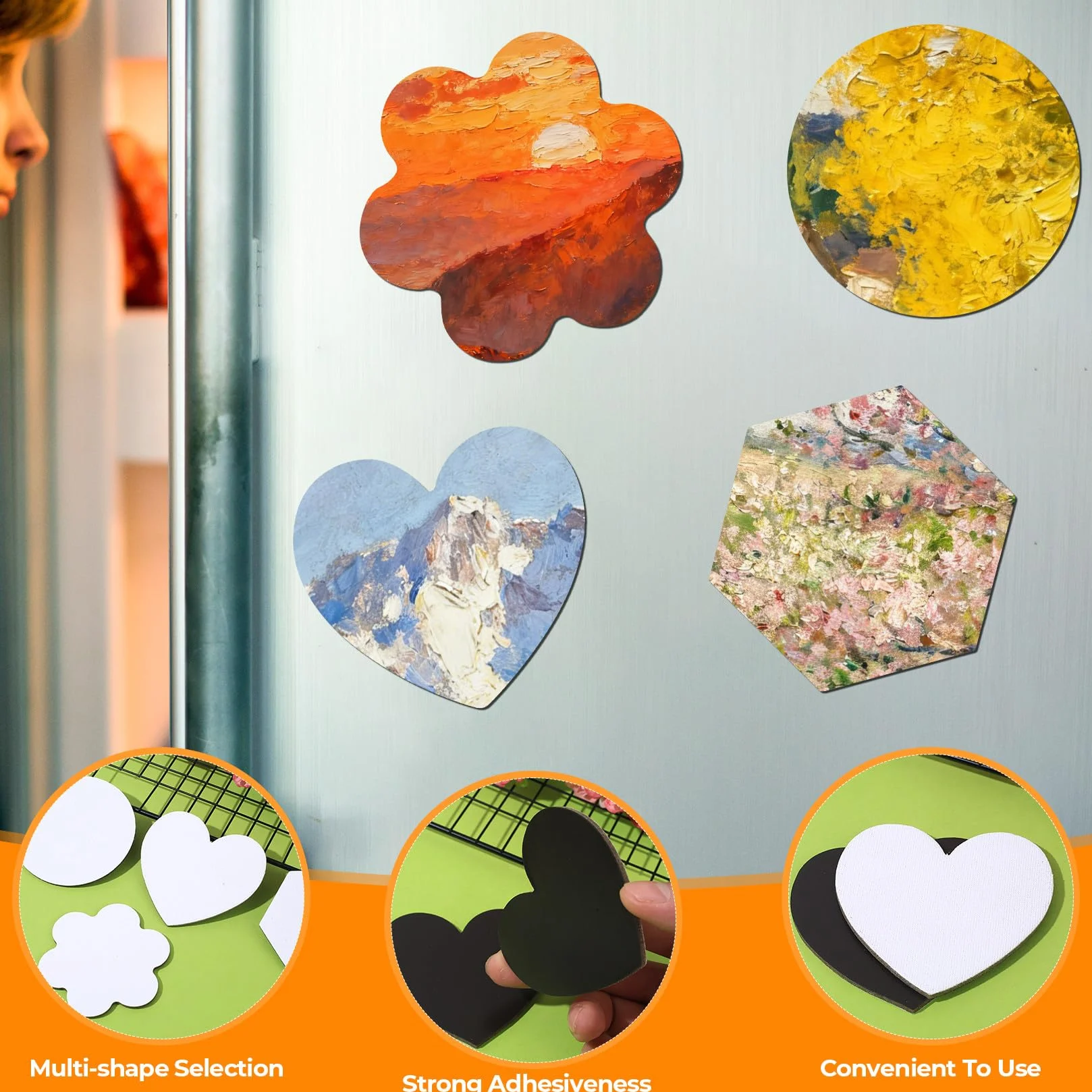 13 PzTela per Dipingeres, Mini Tele per Dipingere Cotone Magnetici, Piccole Arte Tele da Dipingere Tela Bianca Magnetici Pittura su Tela per olio e acquerello (cuore, rotondo, fiore, esagono)