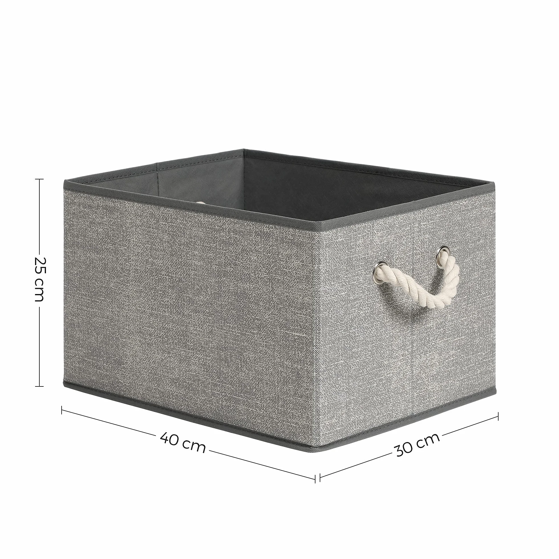 SONGMICS Scatole Portaoggetti in Tessuto, Set di 3 Contenitori con Manico, senza Coperchio, Organizzatori, 40 x 30 x 25 cm, Effetto Simil Lino, Grigio RFB013G01