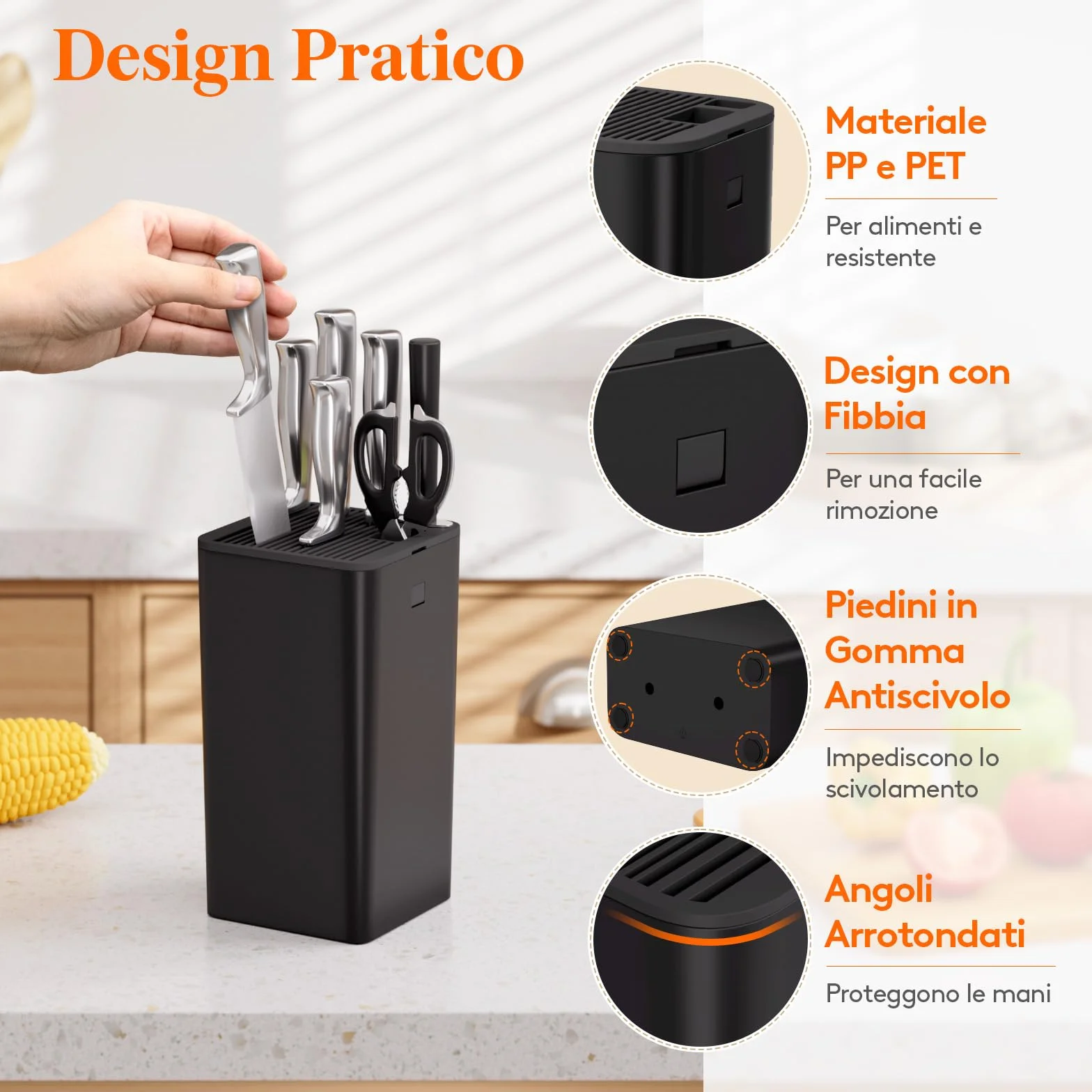 Lifewit Portacoltelli Universale per Fino a 15 Coltelli con Fessura Forbici e Affilacoltelli, Nero