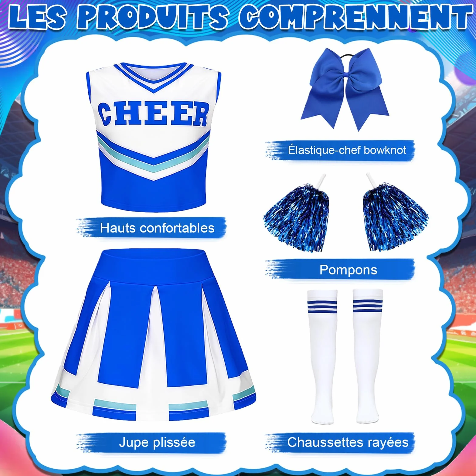 Luckyou Cheerleader Costume Carnevale con Pompon e Calzini