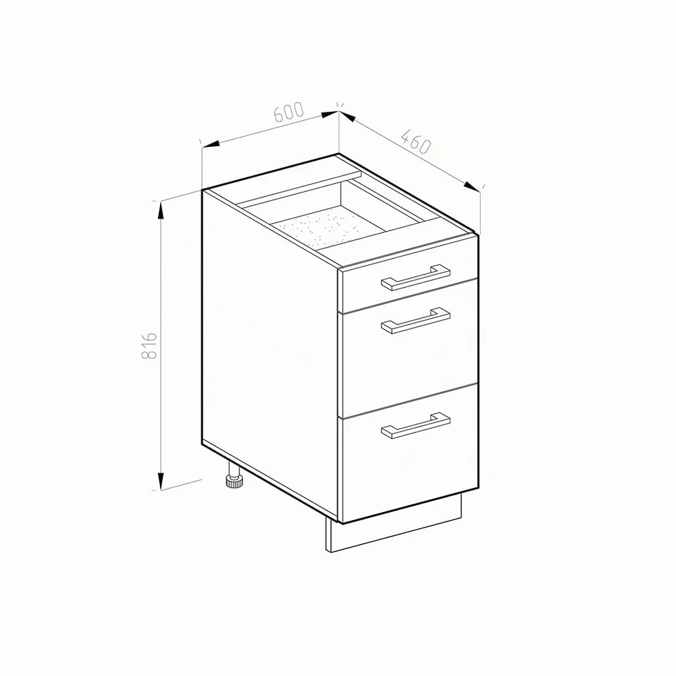 Vicco Mobiletto base per cucina R-Line, Bianco lucido, 60 cm con cassetti, senza piano di lavoro, per la libera combinazione all'interno di sistemi cucina modulari