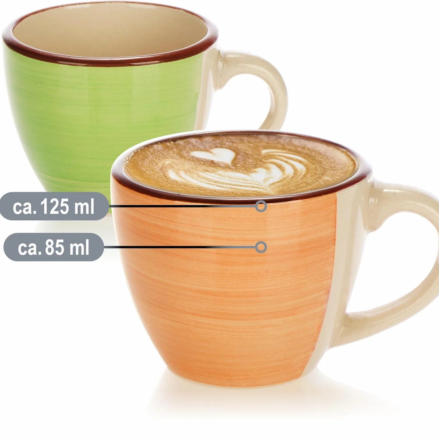 com-four® 6 tazzine da caffè espresso in ceramica fino a 125 ml - tazzine da moka colorate - tazzine da caffè piccole fatte a mano per espresso, moka (06 pezzi - verde/arancio/rosa/blu/giallo/grigio)