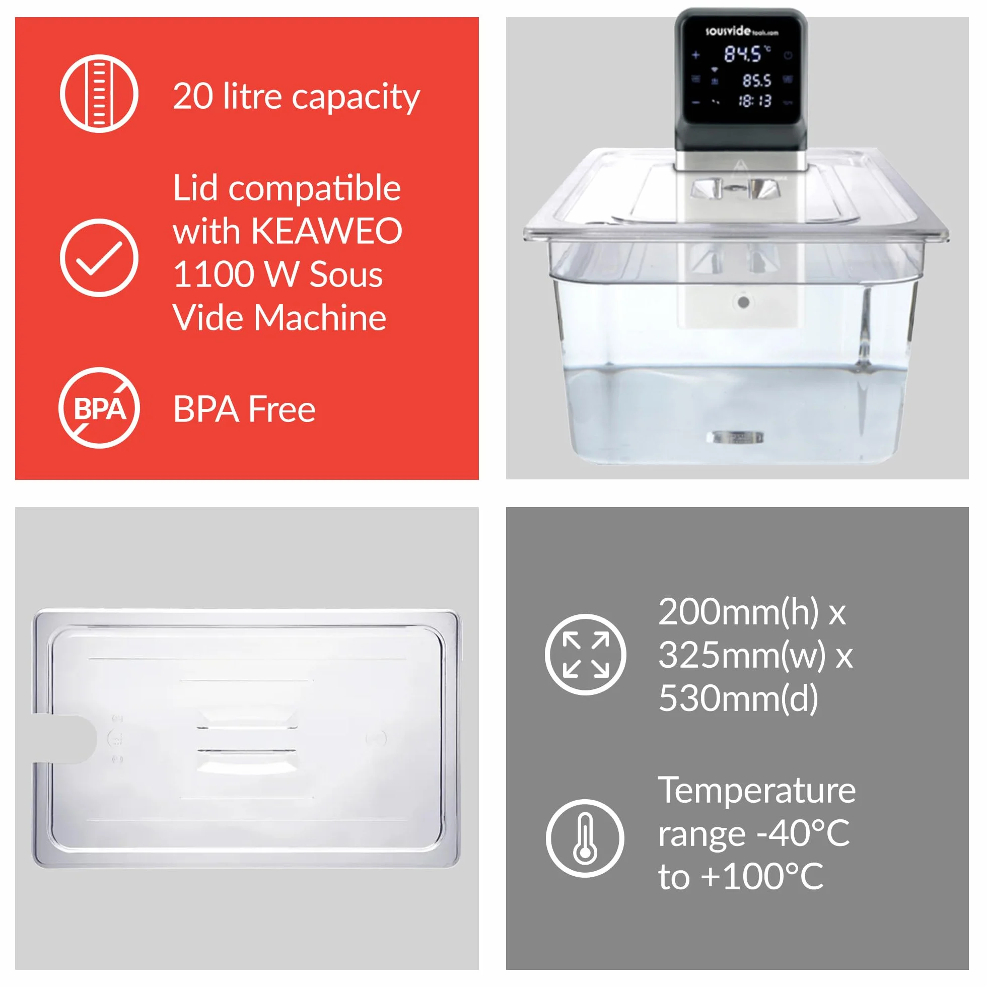 SousVideTools Contenitore Sous Vide 28L Serbatoio Acqua con Coperchio Compatibile Inxineu Vpcok Direct Cooker
