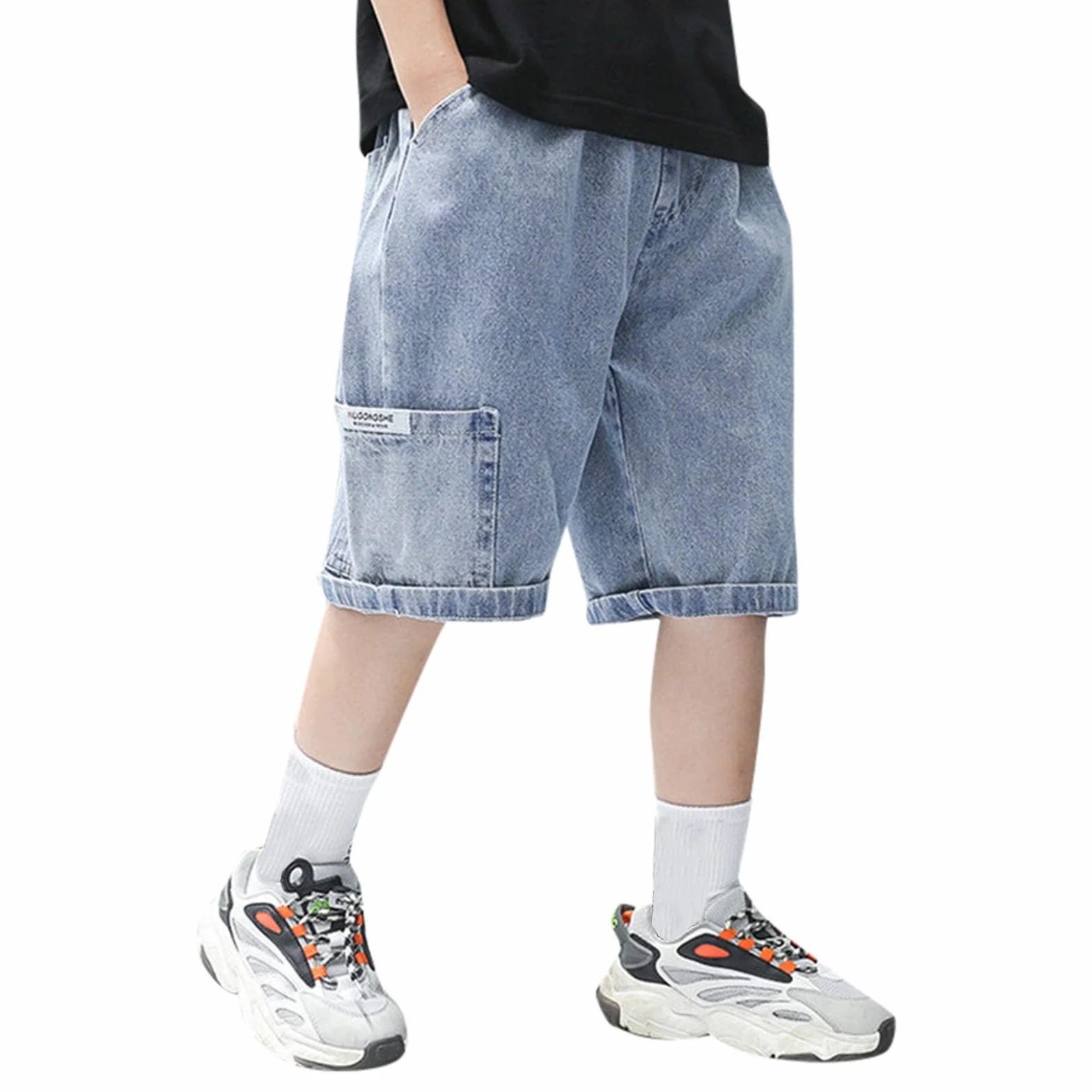 Pantaloncini da jogging in denim per bambini con coulisse e tasche 3-12 anni