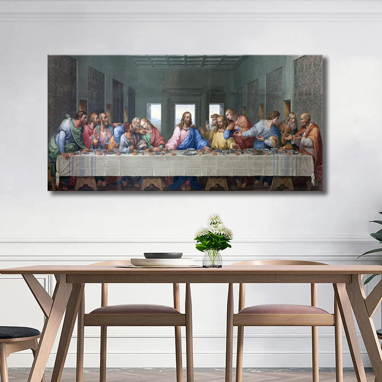 ZHONGYUTONG L'Ultima Cena Stampe Su Tela Con Cornice Leonardo Da Vinci Famosi Dipinti Ad Olio Riproduzione Classica Decorazione Di Gesù Per Cucina Camera Da Letto Soggiorno (50x100cm)