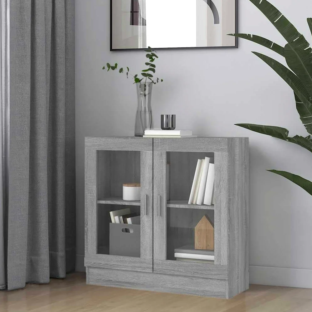 Armadio Vetrina Sonoma Grigio 82,5x30,5x80 cm Legno Ingenierie | 2 scomparti, superficie facile da pulire, fissaggio a parete incluso, manuale di montaggio fornito