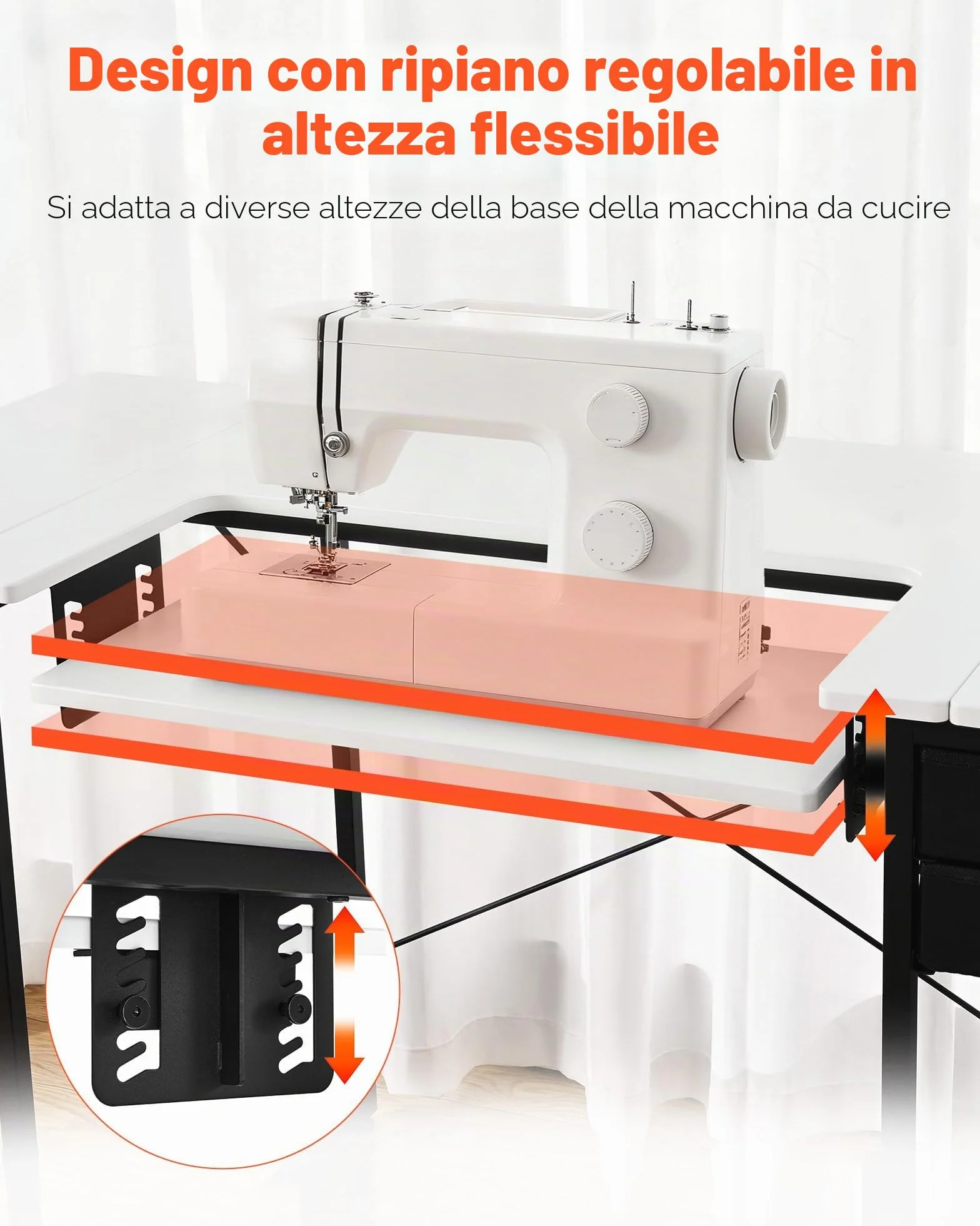 VEVOR Tavolo da Cucito Pieghevole con Cassetti e Ripiano Laterale per Macchina da Cucire