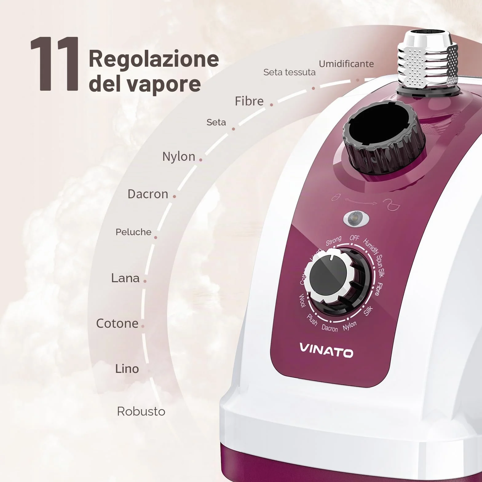 VINATO Stiratrice Verticale a Vapore 1950W, Ferro da Stiro Verticale con Serbatoio, 11 Funzioni Vapore per Tessuti