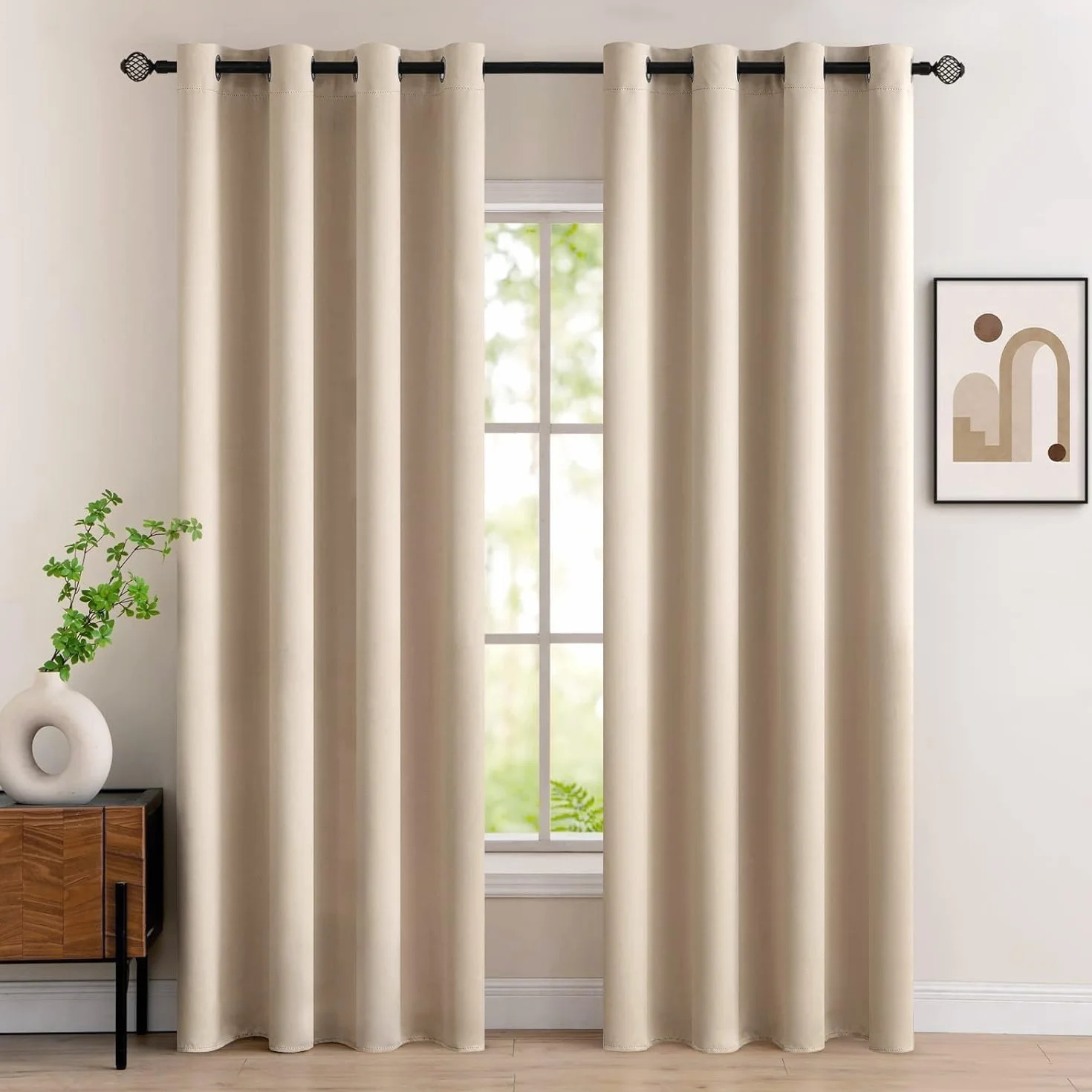 MIULEE Tende Oscuranti per Interni 2 Pezzi 140x260 CM, Beige Scuro, Tende Termiche Isolanti con Anelli