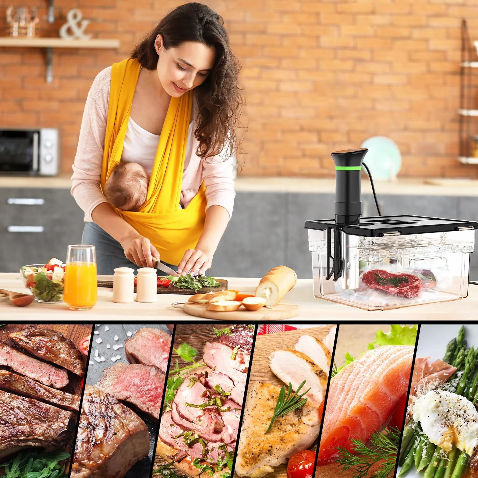 Roner Sous Vide Professionale Cucina a Bassa Temperatura 1000W 25-92,5℃ Timer LCD