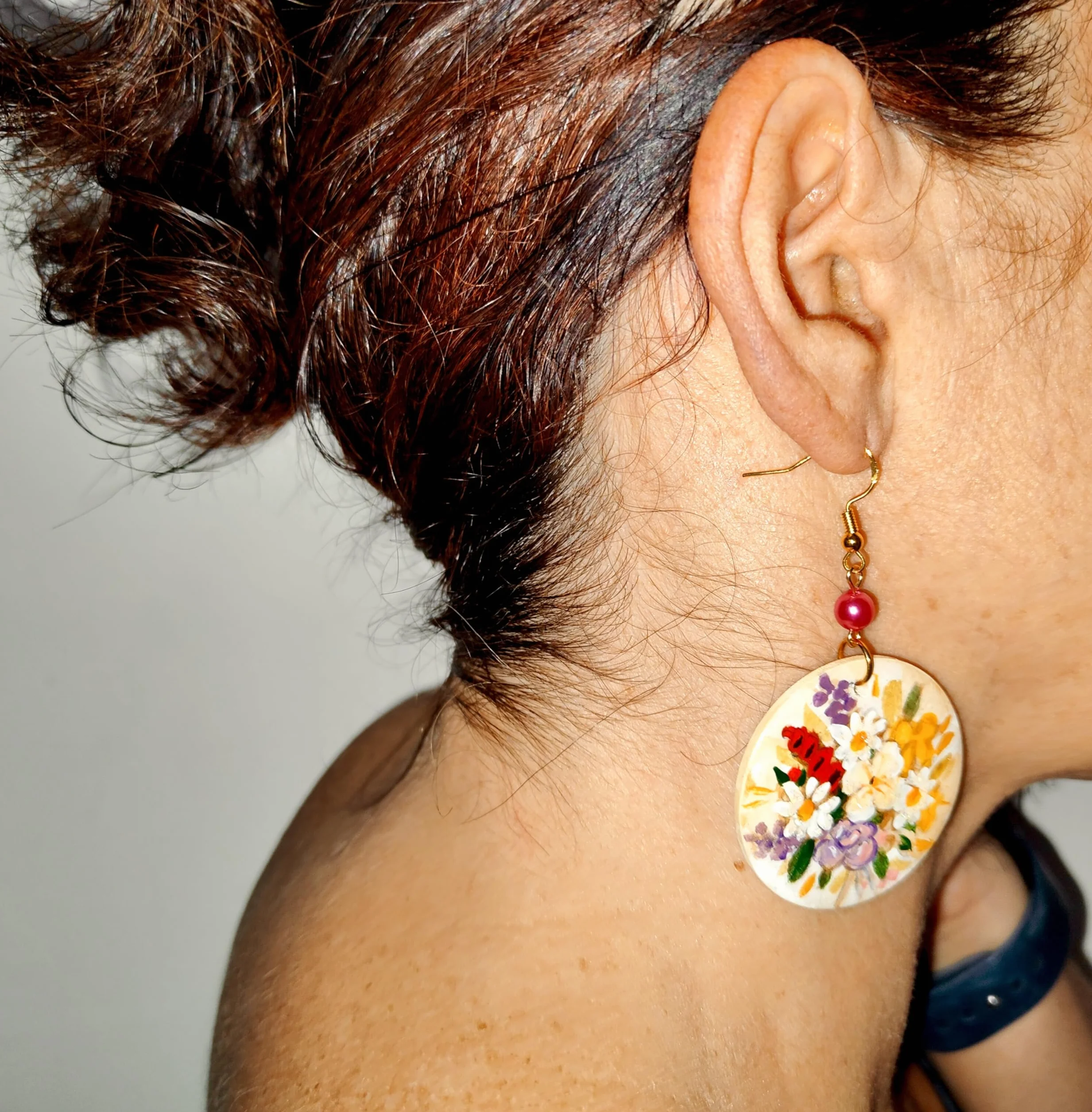 Orecchini dipinti a mano FIORI INGLESI – Gioielli da donna, Gancio in argento, Made in Italy