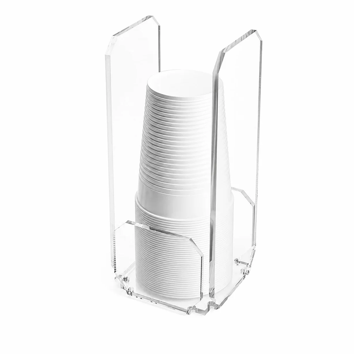 Portabicchieri plastica vetro acrilico trasparente modello Musa, porta bicchieri da tavolo buffet design moderno, made in Italy
