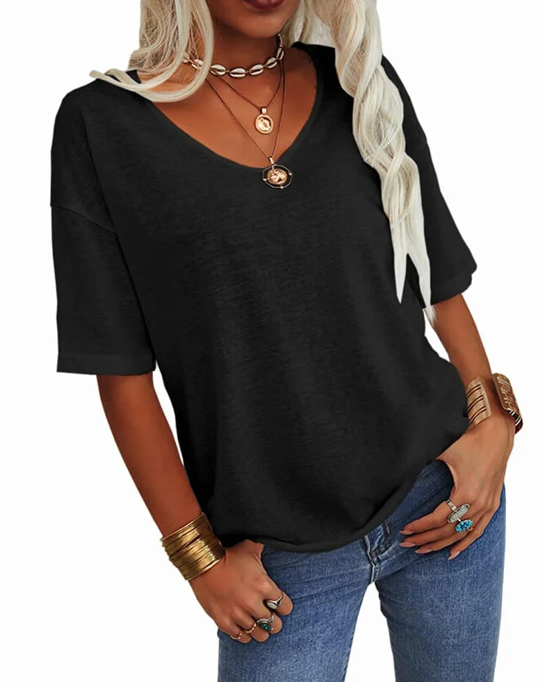 Tankaneo Maglietta da Donna con Scollo a V a Maniche Corte, Casual, Ampia, Estiva, Mezza Manica, Oversize, Maglietta a Tunica