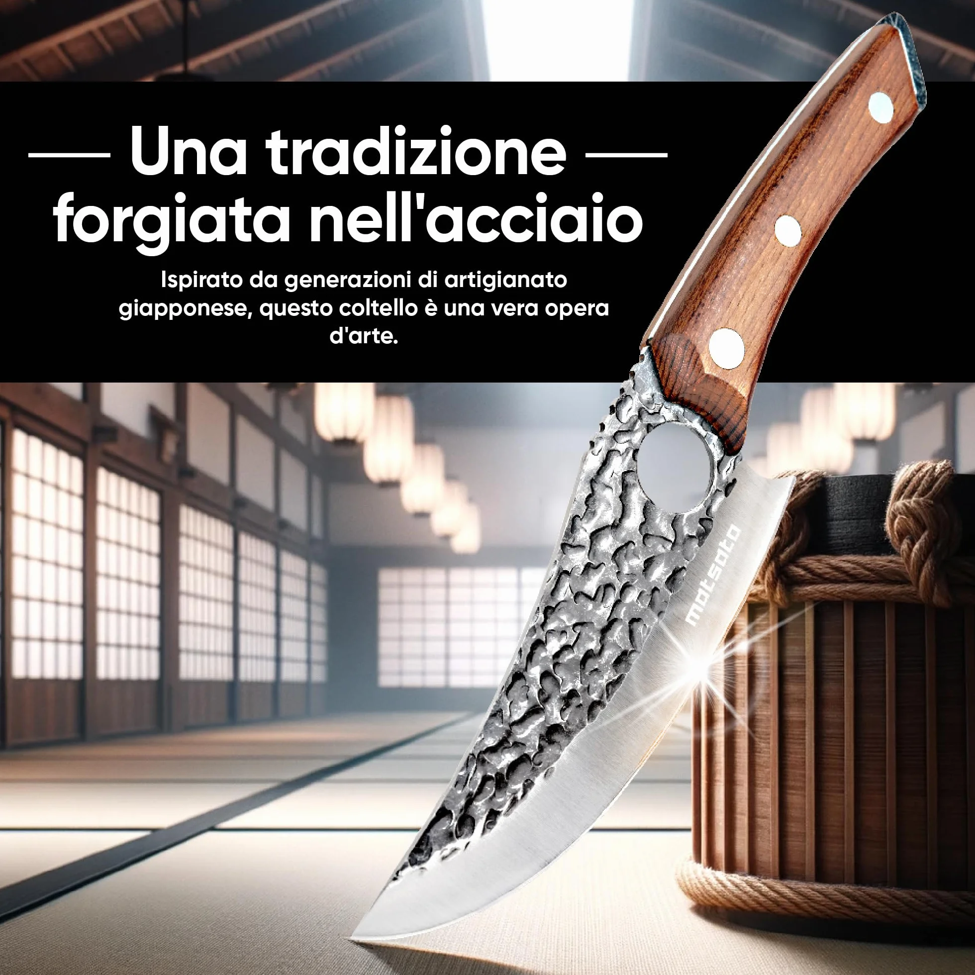Matsato Set Coltello Professionale da Cucina in Acciaio Giapponese con Lama 15 cm, Coltello Cucina per Carne e Verdure con Fodero di Pelle, Custodia Coltelli BBQ