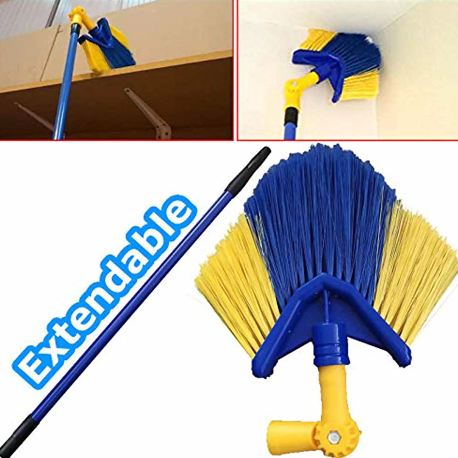 Scopa per spolverare pareti e mensole – Angolare con manico telescopico – Ragnatele – Estensibile 152 cm, orientabile 180°