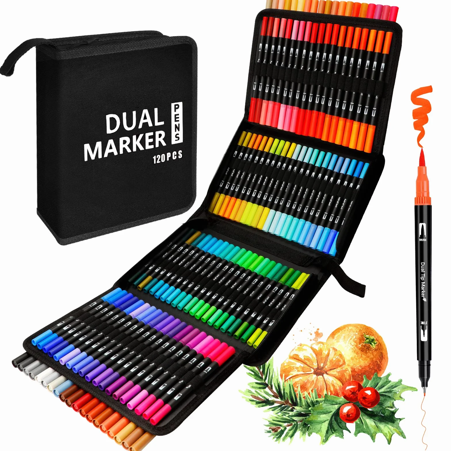 Pennarelli lettering 120 colori, punte pennello e doppia sottile, kit acquerellabili professionali