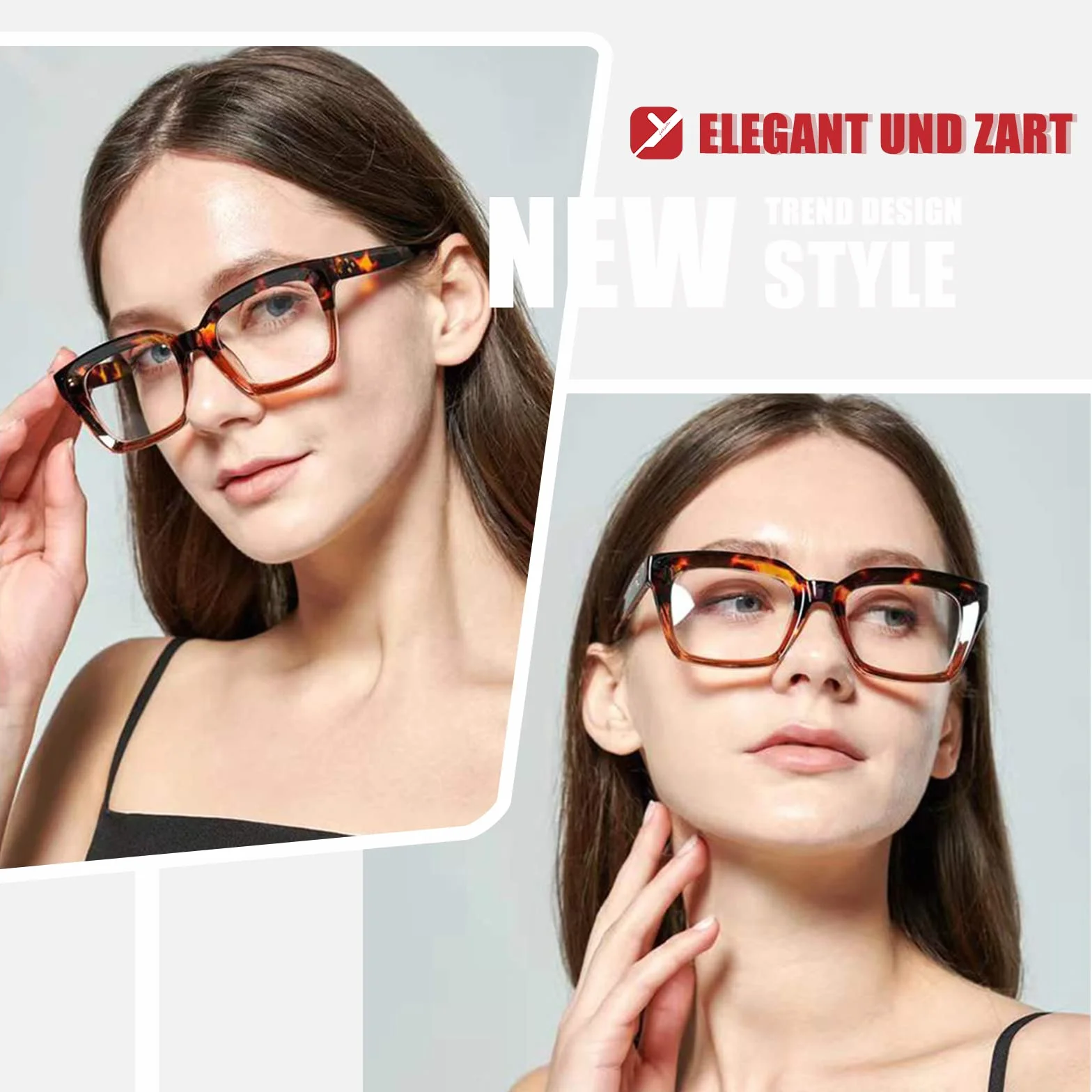 Occhiali da Donna Montatura Rettangolare Grande UV400 Finto Senza Forza
