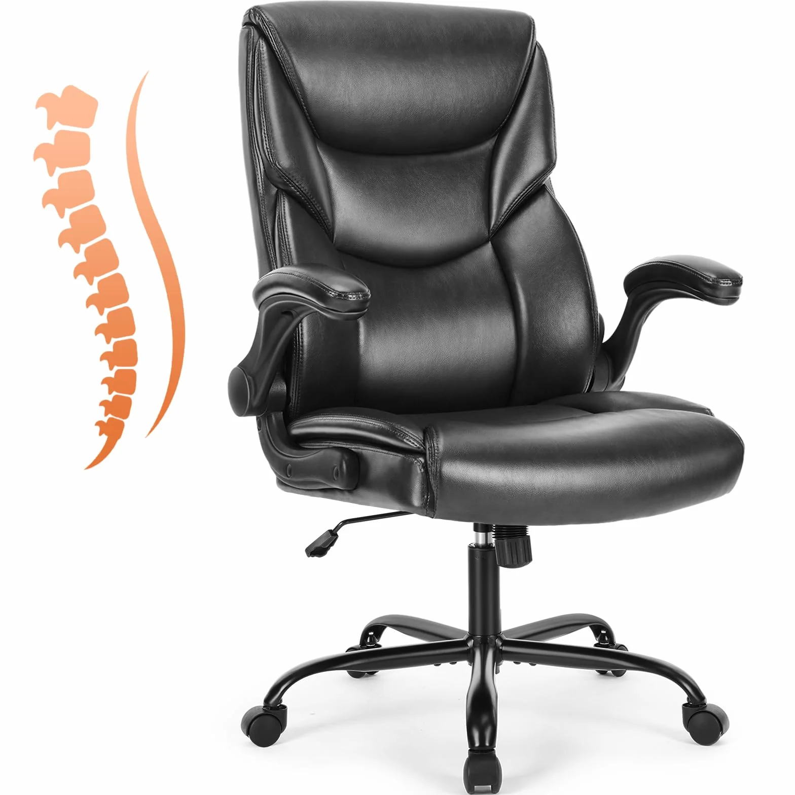 Sweetcrispy Ergonomischer Büroschreibtisch Computer Spielstuhl Sedia da Tavolo con Schienale Alto, con braccioli ribaltabili, Metallo, Nero, 1 Set