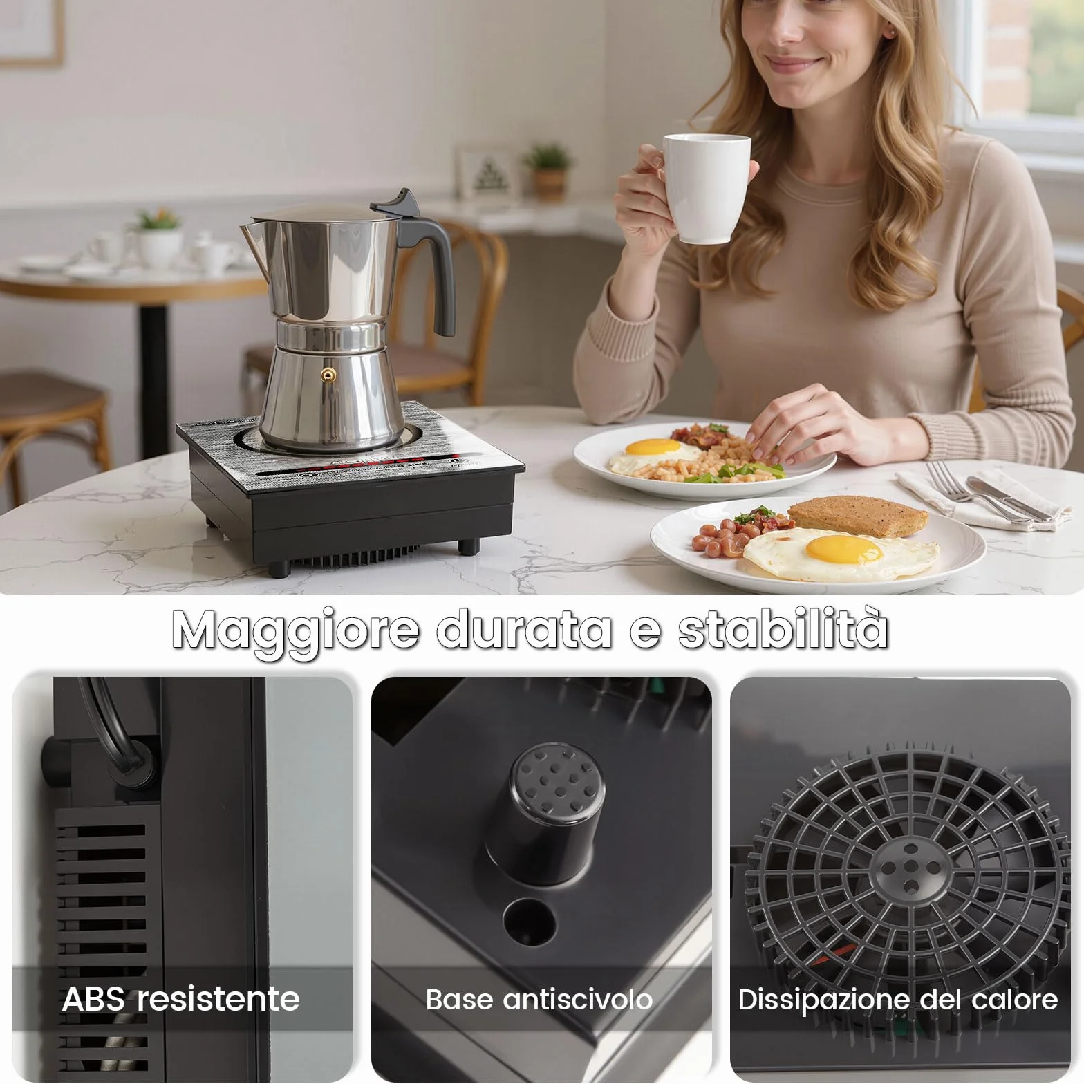 Mini piastra a induzione portatile 900W, piano a induzione 1 fuoco con 5 livelli di potenza, 100-900 Watt piastra elettrica per rimorchi da campeggio, campeggio