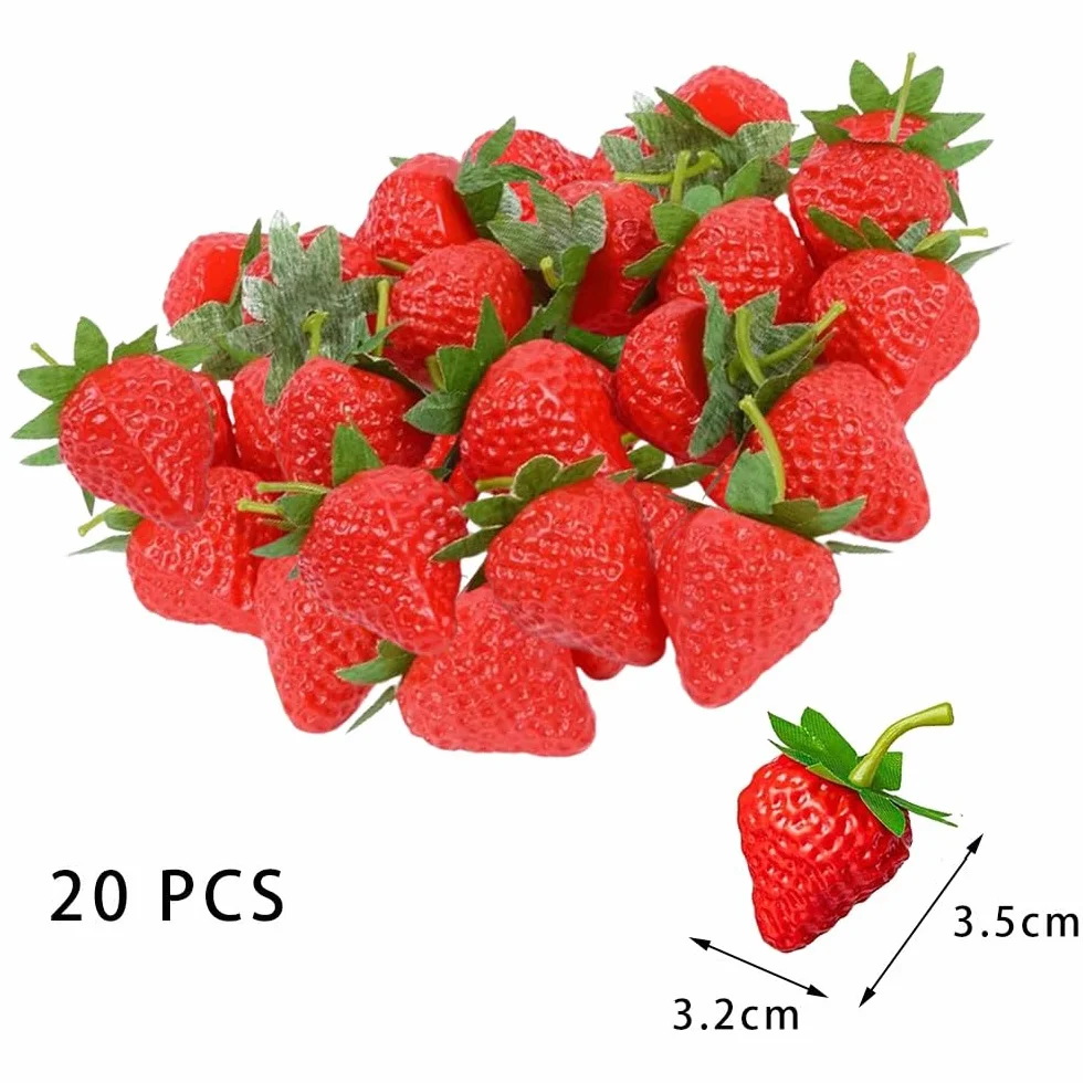 Fragole Artificiali Rosse di Plastica Frutta Finta 20 Pezzi per Decorazione Casa Cucina
