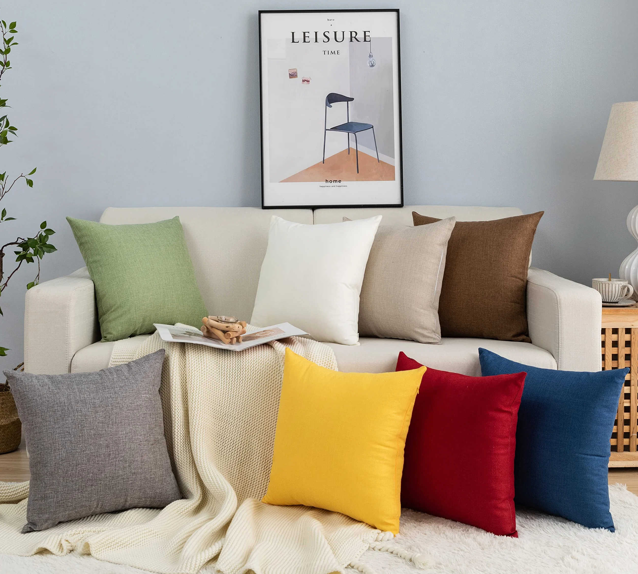 GIRASOLE HOME Coppia Federe Cuscini in Simil Lino Antiacaro e Ipoallergenico Per Divano e Letto Copricuscini Arredamento Casa con Zip Invisibile 2 pezzi (60x60cm, Tortora)