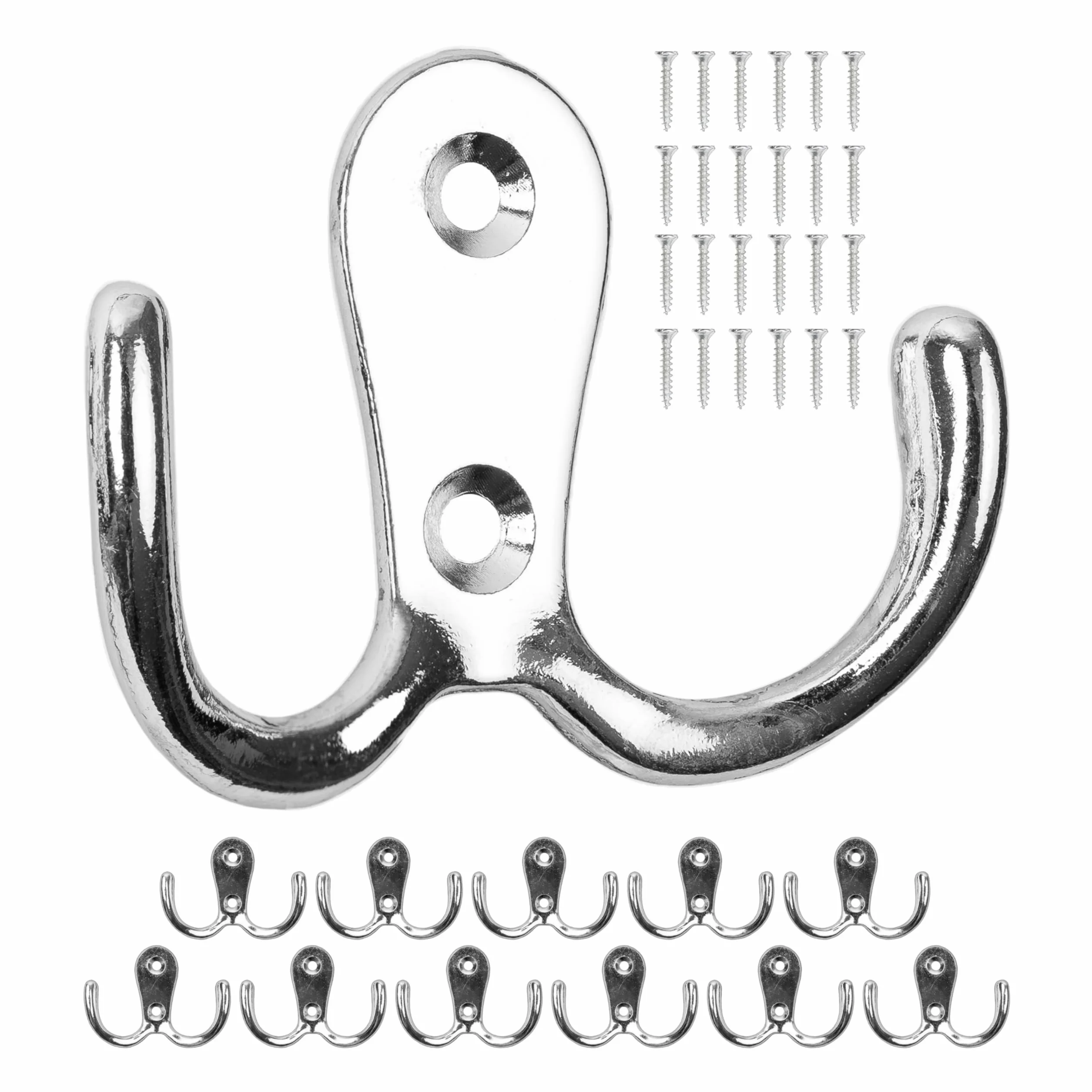 Ganci da avvitare in metallo 12 pezzi 54 x 40 x 15 mm argento doppio con viti per legno
