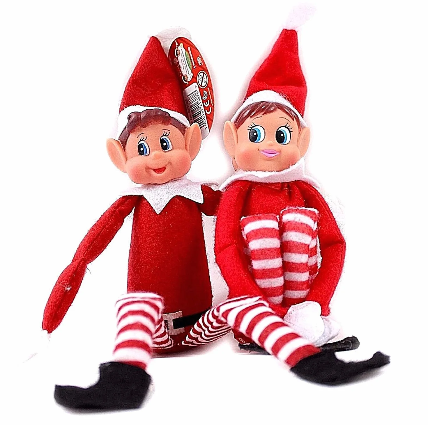 Set di 2 elfi natalizi giocosi con corpo morbido, viso in vinile, impugnatura in velcro per Natale
