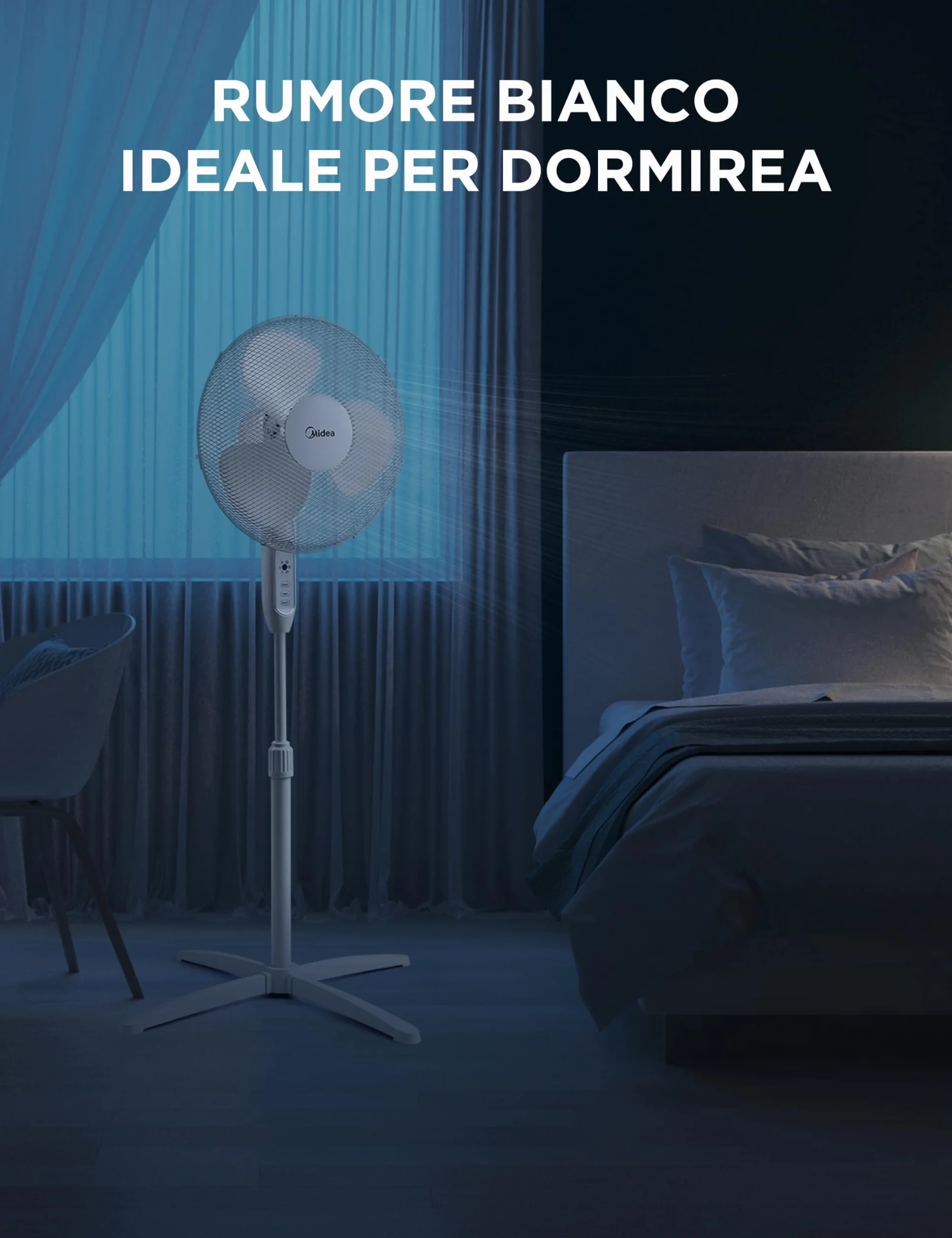 Midea MFS400M0APW0 Ventilatore a Piantana 40W Telecomando Altezza Regolabile 1,1-1,3m Bianco