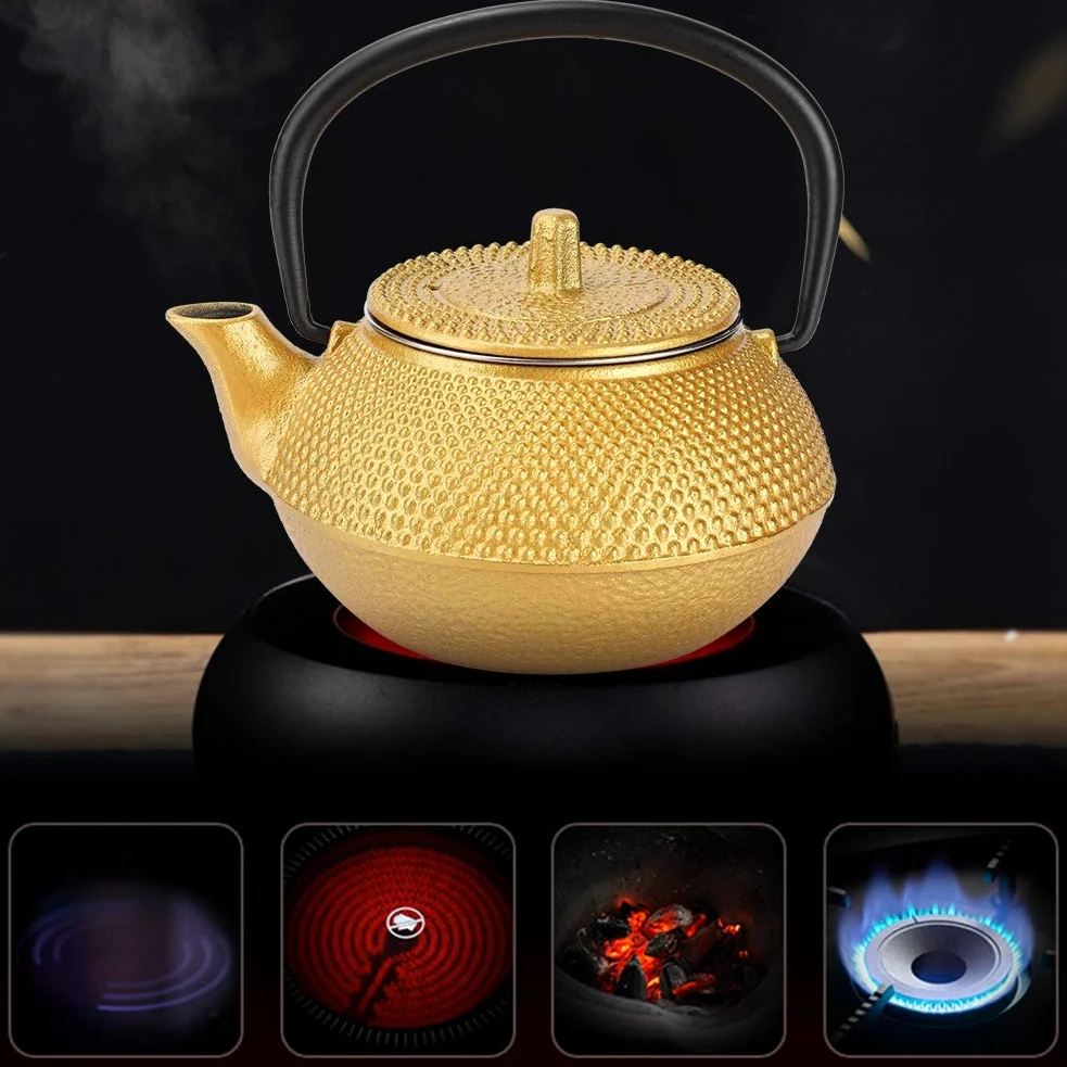 Teiera in Ghisa Giapponese, Teapot in Ferro Tradizionale con Resistente al Calore, Infusore e Becco e Manico Bollitore da Tè per Regalo Matcha Cerimonia Sicuro sulla Stufa