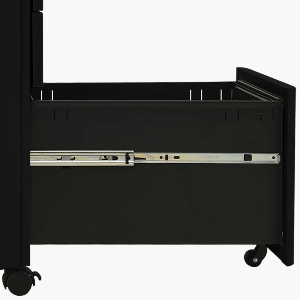 Hothingwell Raccoglitore Mobile Nero 3 Cassetti Acciaio 30x45x59 cm | Con serratura, barre di sospensione rimovibili, portamatita, guide a sfera, sotto scrivania