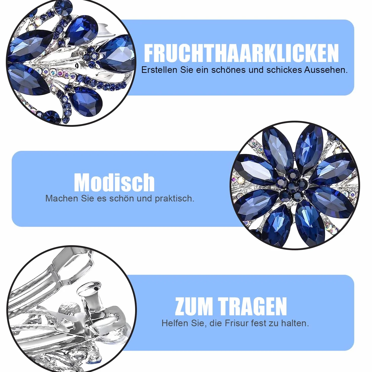 Fermagli per capelli a forma di fiore vintage con strass blu