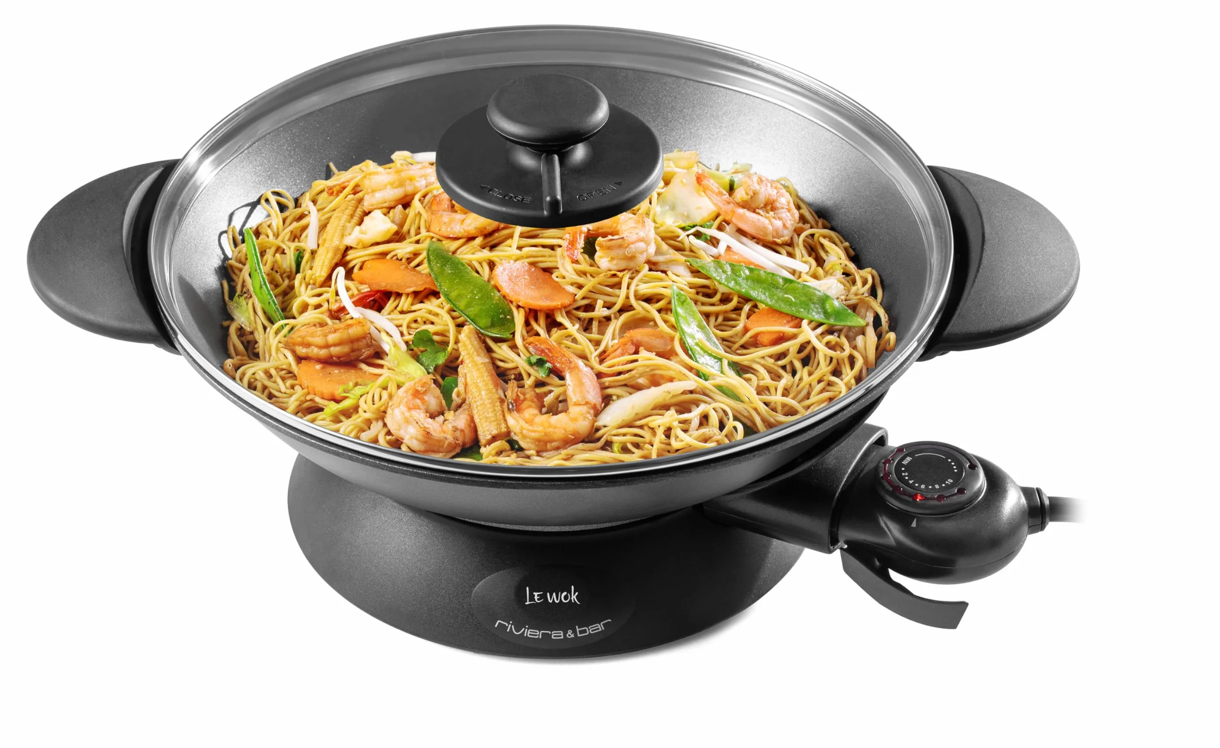 riviera&bar Wok elettrico 5L 2200W QWK460 con serbatoio in ghisa di alluminio, coperchio in vetro