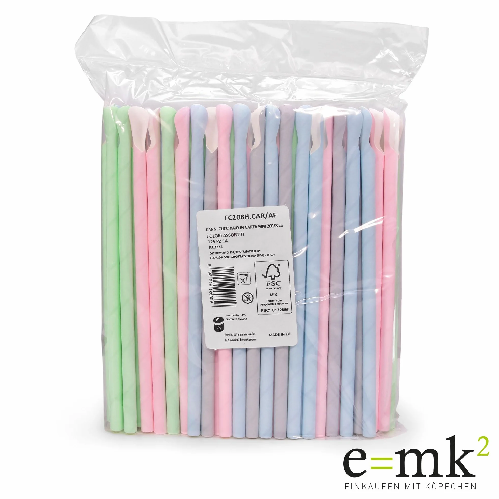 Cannucce di carta, 125 pezzi, biodegradabili e stabili, cannucce con funzione cucchiaio, per cocktail, granita e Frozen Cocktails, EmK, sostenibili e senza plastica