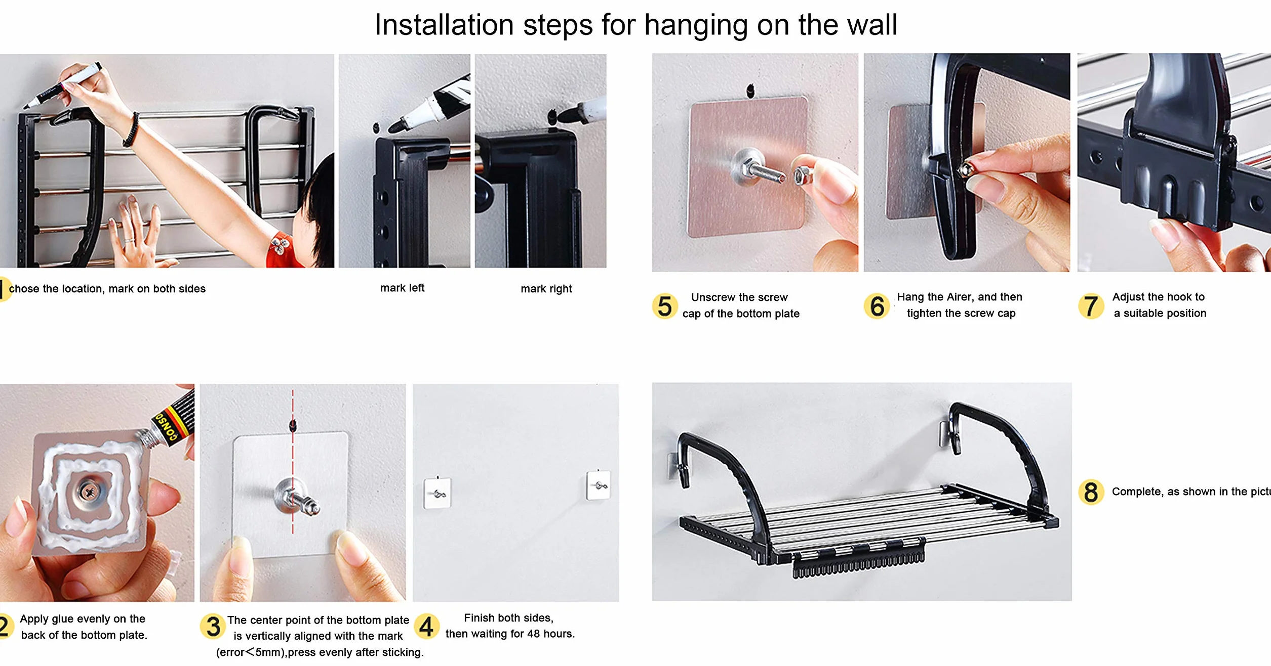 ANEWSIR Stendino da Balcone e Termosifone in Acciaio Inox, Appendibile e Estensibile (51-95 cm), con Stendibiancheria da Parete e Stendino Antivento per Calzini Incluso