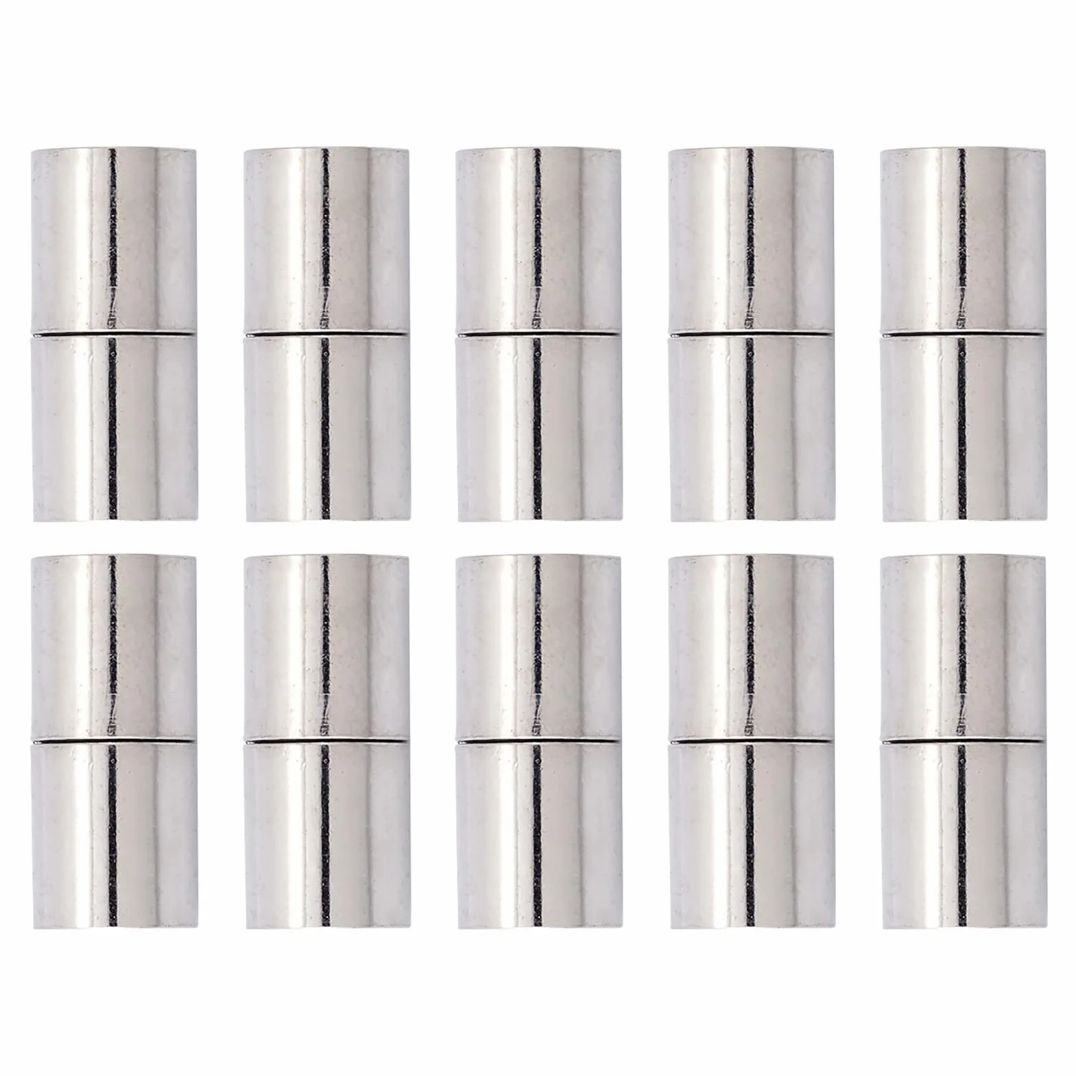 Craftdady 10 set 8 mm Chiusure magnetiche in ottone a colonna, terminali per cordino in pelle, distanziatori per tubi, terminali per perline, platino per creazione di bracciali, collane, gioielli